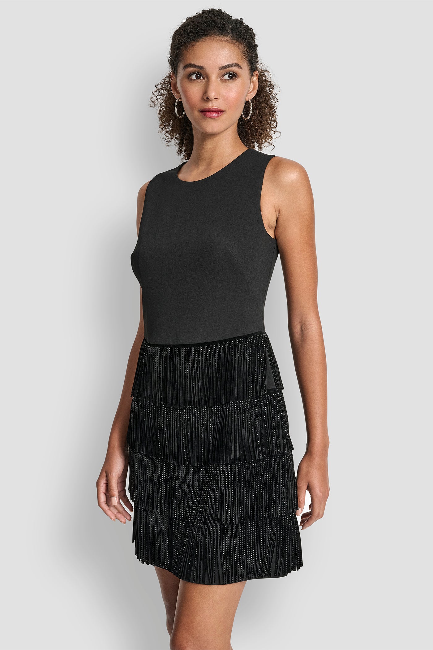 SLEEVELESS SHIFT DRESS WITH TIERED SKIRT VIEW 3 | DKNY Promo