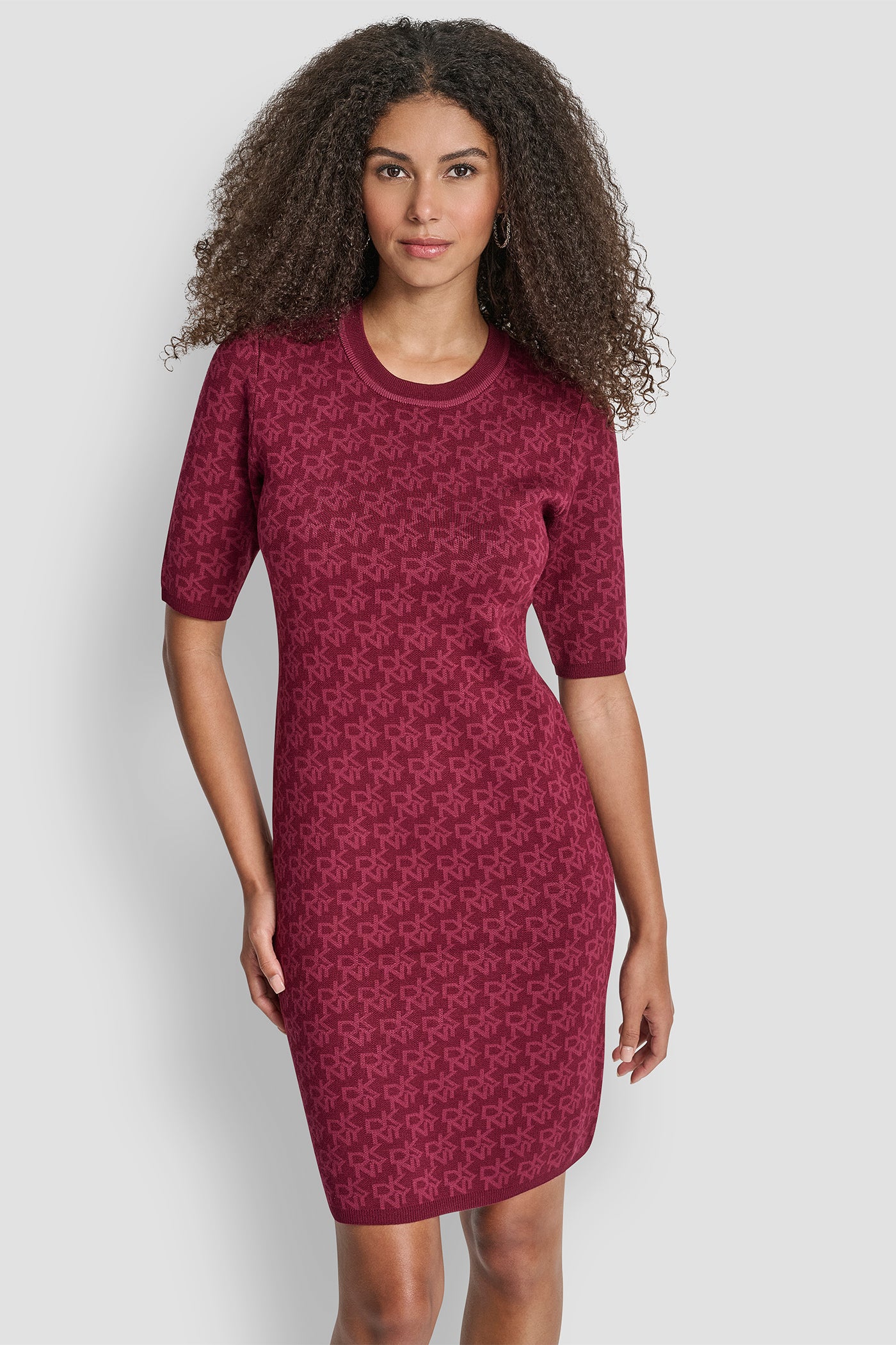 NEW MAROON ALL OVER LOGO DRESS, FRONT VIEW | Dresses & Jumpsuits