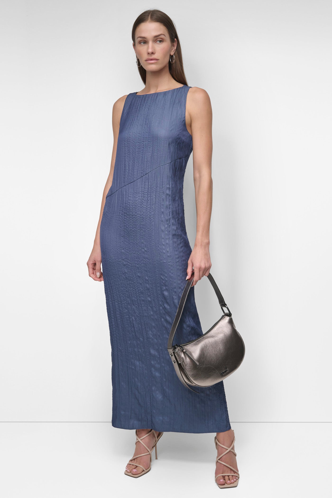 INDIGO SLEEVELESS BROOMSTICK TWILL MIDI, VIEW 1 | SALE DRESSES