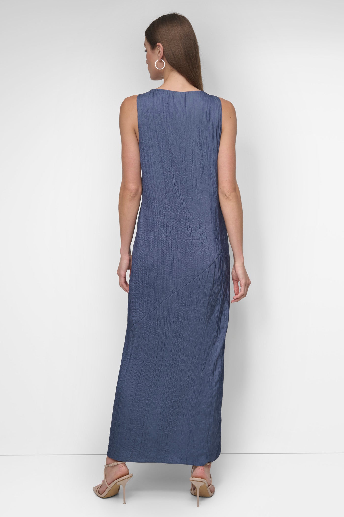 INDIGO SLEEVELESS BROOMSTICK TWILL MIDI, VIEW 2 | SALE DRESSES