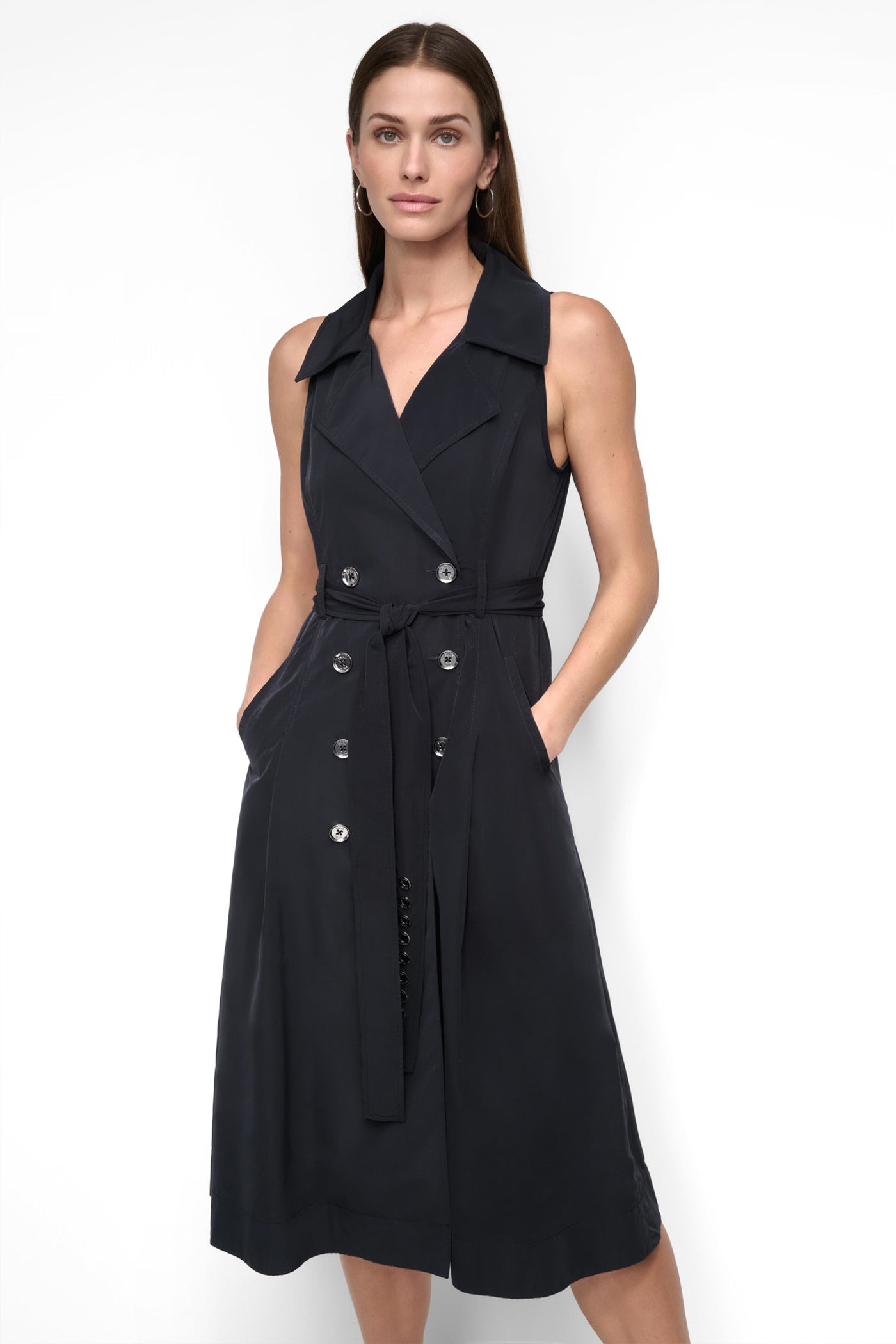 SLEEVELESS TECH COTTON BELTED MIDI DRESS VIEW 4 | SALE DRESSES