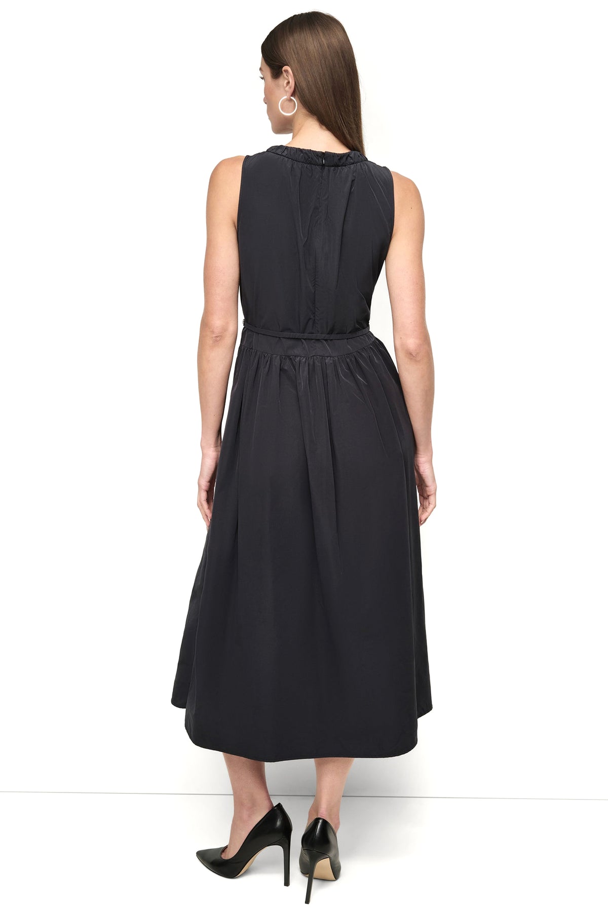 SLEEVELESS GATHERED MIDI A-LINE DRESS VIEW 2