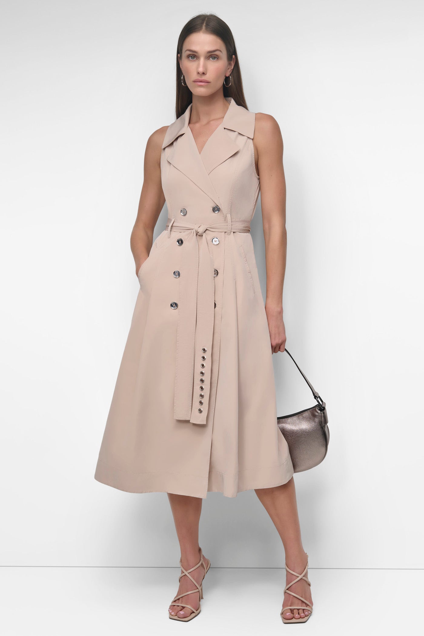 SLEEVELESS TECH COTTON BELTED MIDI DRESS VIEW 7 | SALE DRESSES