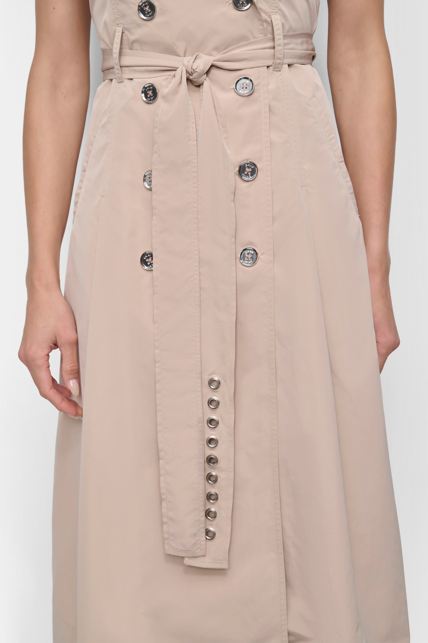 SLEEVELESS TECH COTTON BELTED MIDI DRESS VIEW 5 | SALE DRESSES