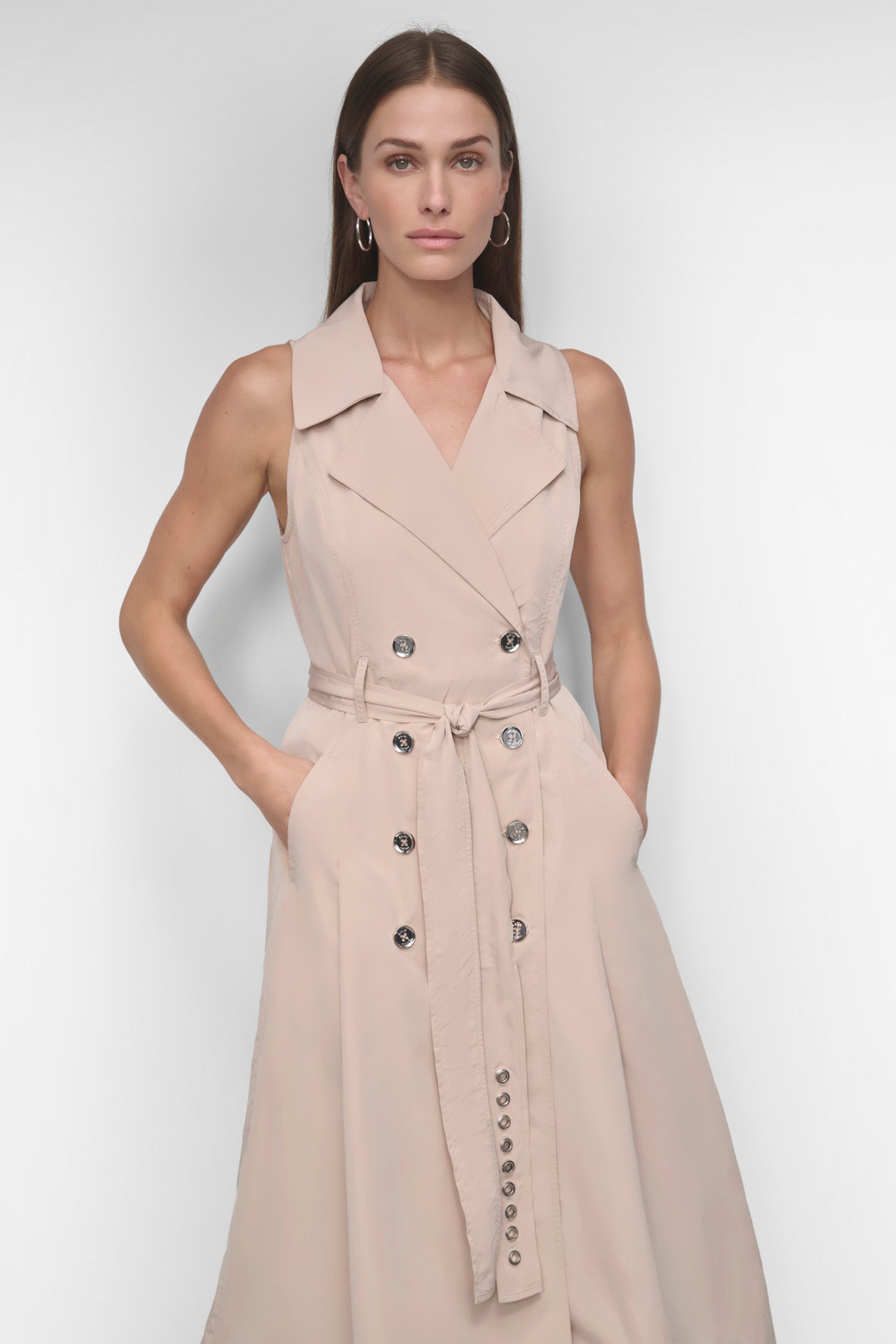 SLEEVELESS TECH COTTON BELTED MIDI DRESS VIEW 6 | SALE DRESSES