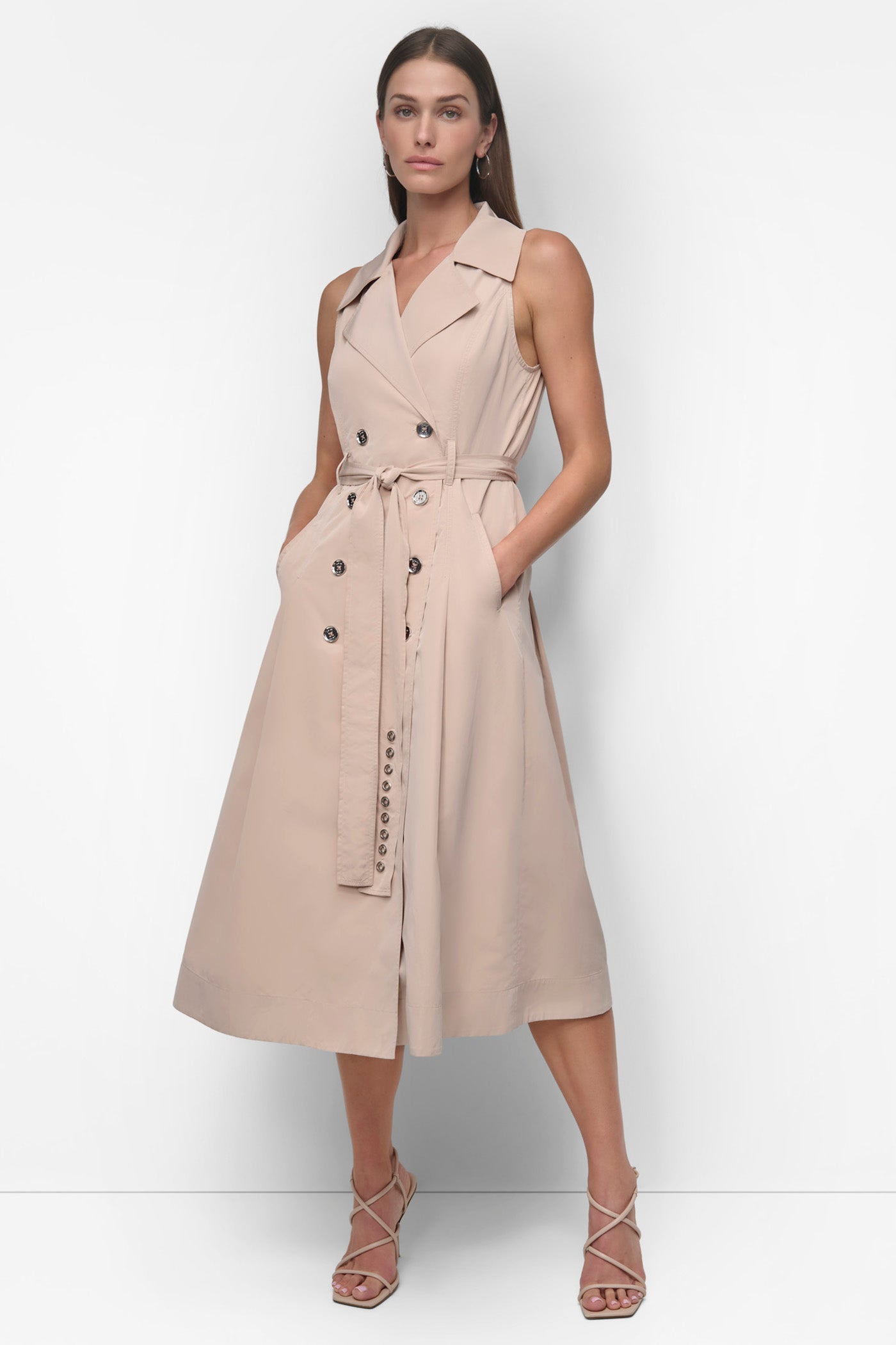 SLEEVELESS TECH COTTON BELTED MIDI DRESS VIEW 8 | SALE DRESSES