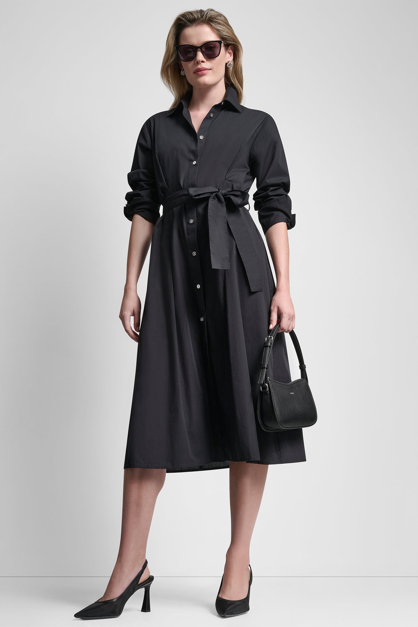 Dkny Women's Long-Sleeve Collared Neck Midi Shirt Dress - Black - 4 Dkny Women's Long-Sleeve Collared Neck Midi Shirt Dress - Black - 4