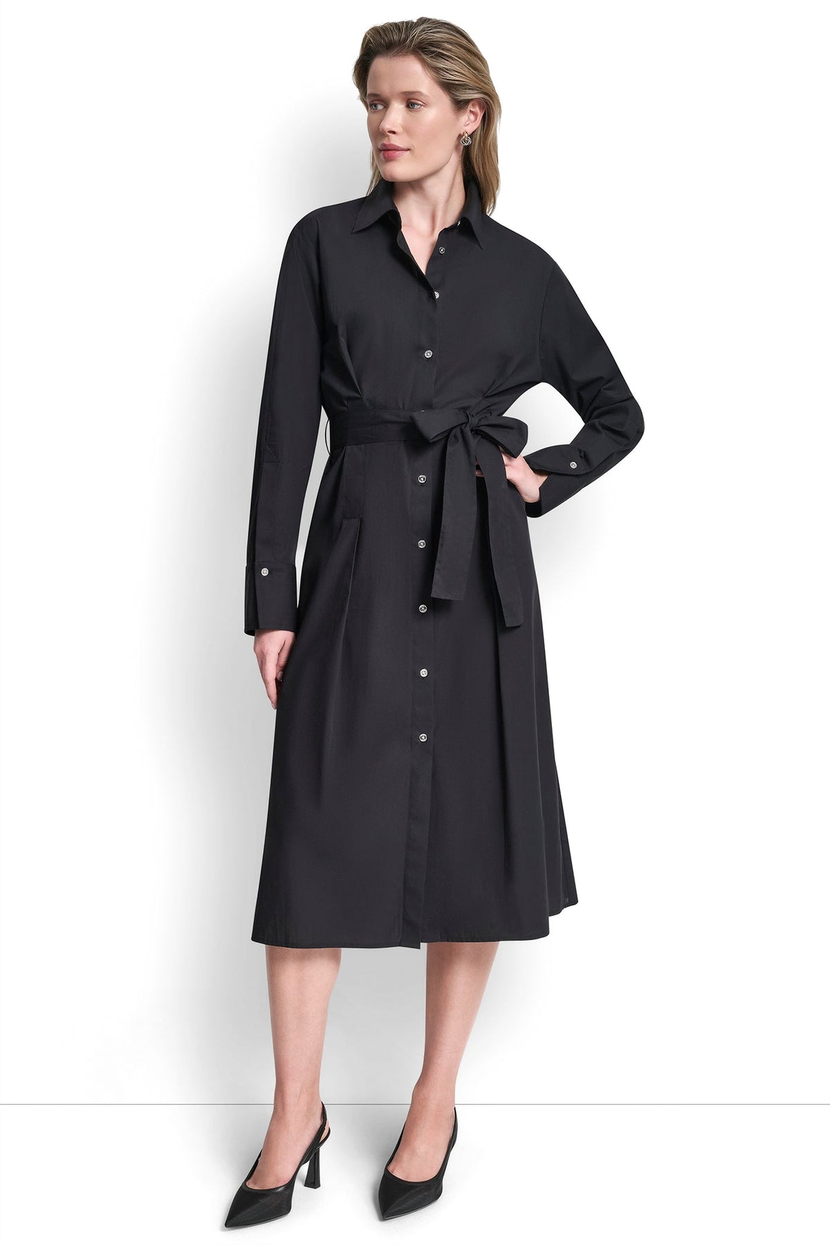 BUTTON DOWN MIDI SHIRT DRESS VIEW 1
