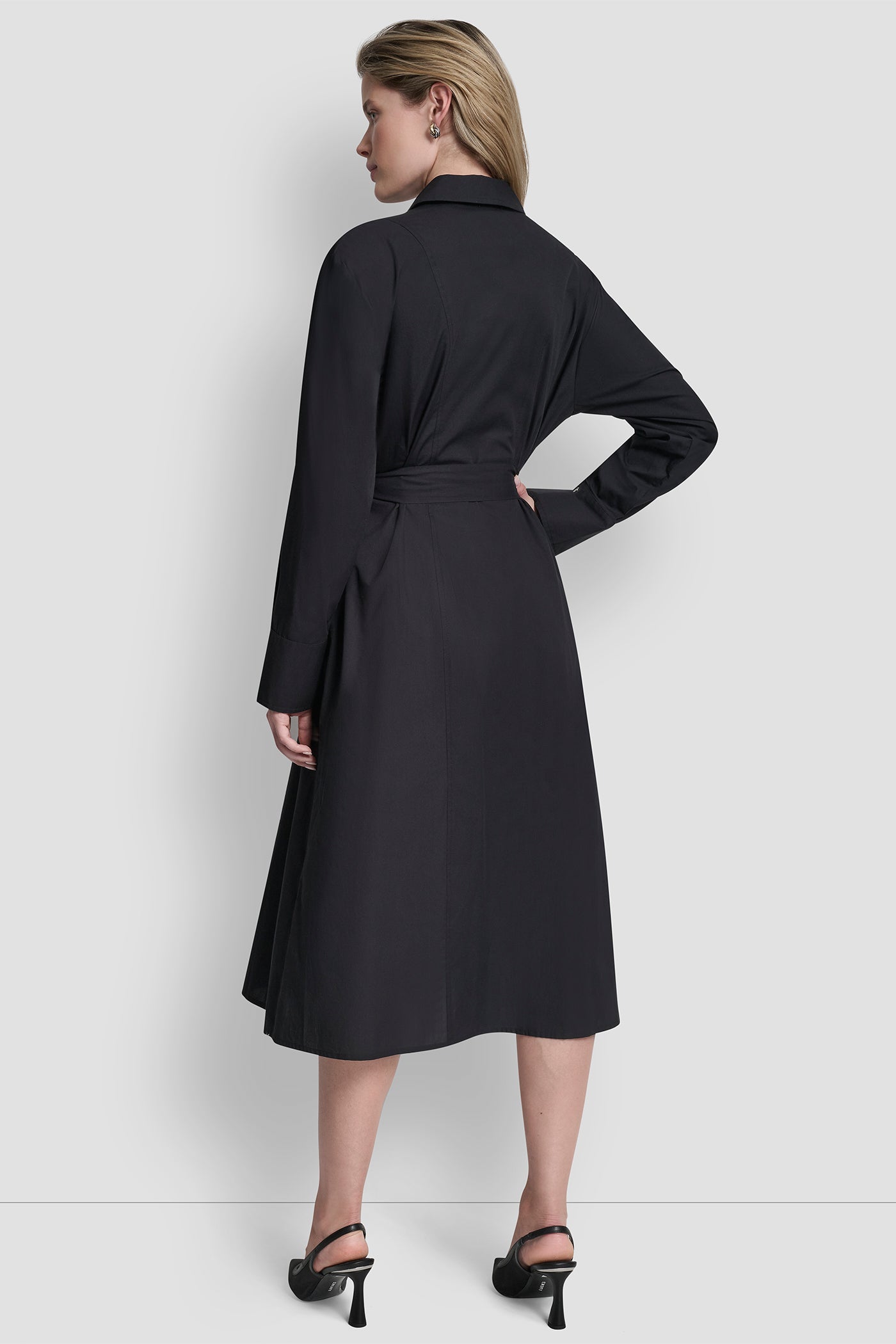 Black BUTTON DOWN MIDI SHIRT DRESS, VIEW 2 | SELECT STYLES