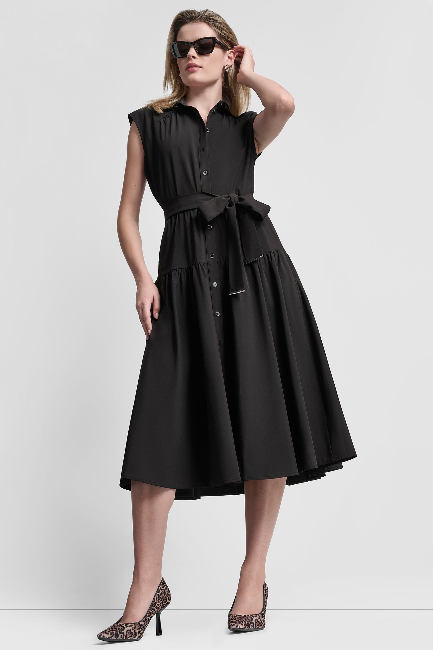 Dkny Women's Cap-Sleeve Drop Waist Shirt Dress - Black - Size 6 Dkny Women's Cap-Sleeve Drop Waist Shirt Dress - Black - Size 6