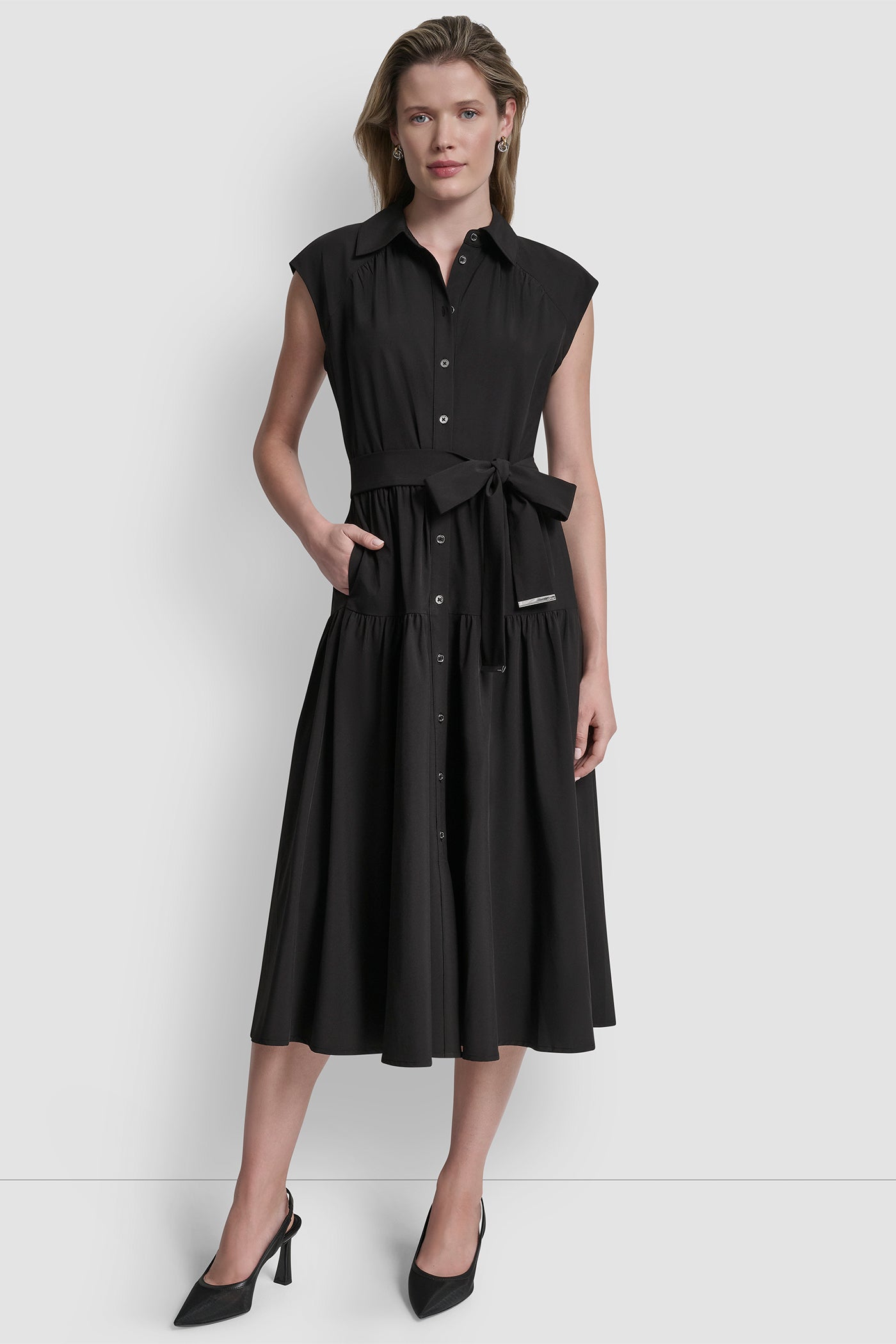 Dkny Women's Cap-Sleeve Drop Waist Shirt Dress - Black - Size 4 Dkny Women's Cap-Sleeve Drop Waist Shirt Dress - Black - Size 4