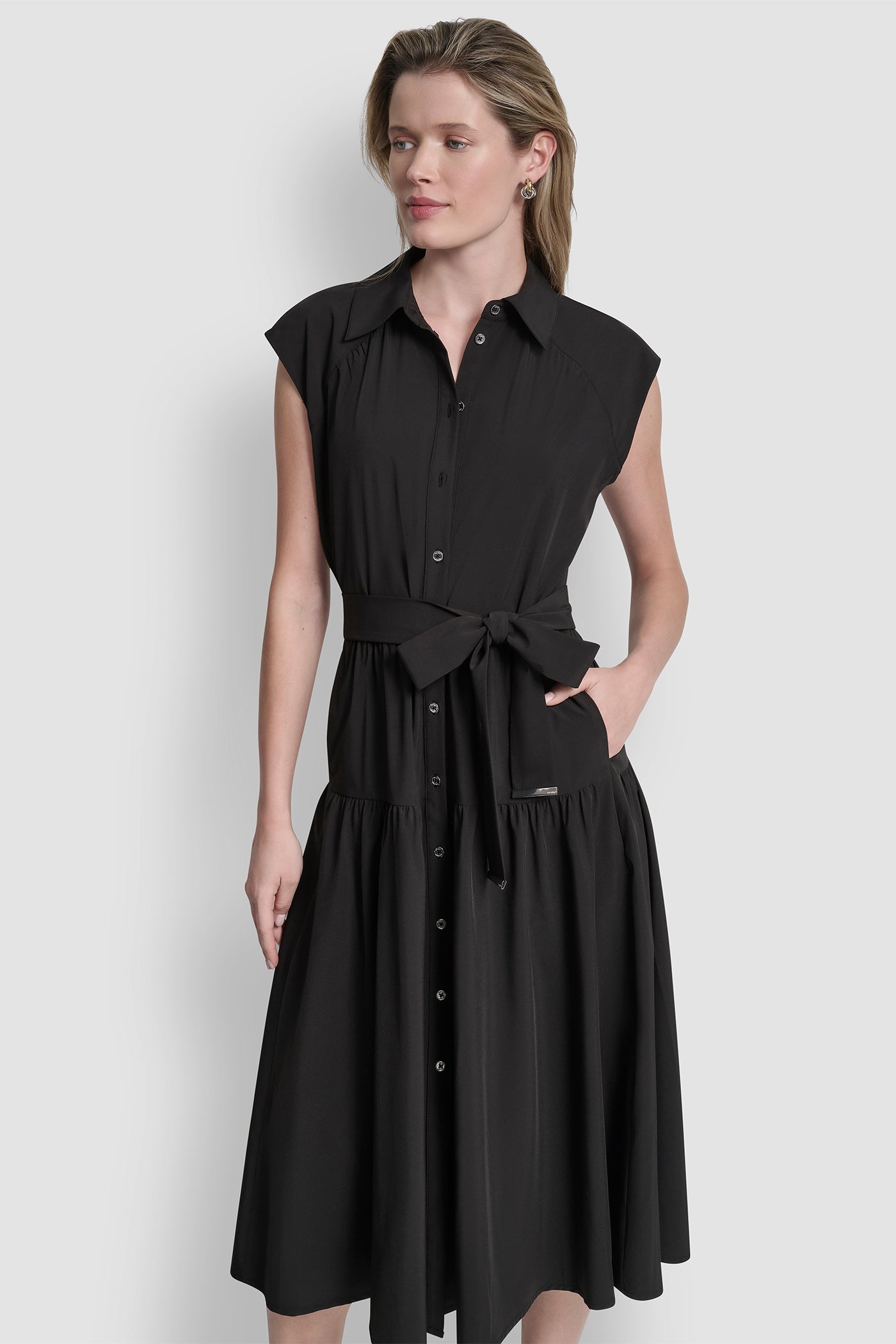 Cap Sleeve Fit & Flare Midi Shirt Dress | Fit and Flare | DKNY Cap Sleeve Fit & Flare Midi Shirt Dress | Fit and Flare | DKNY