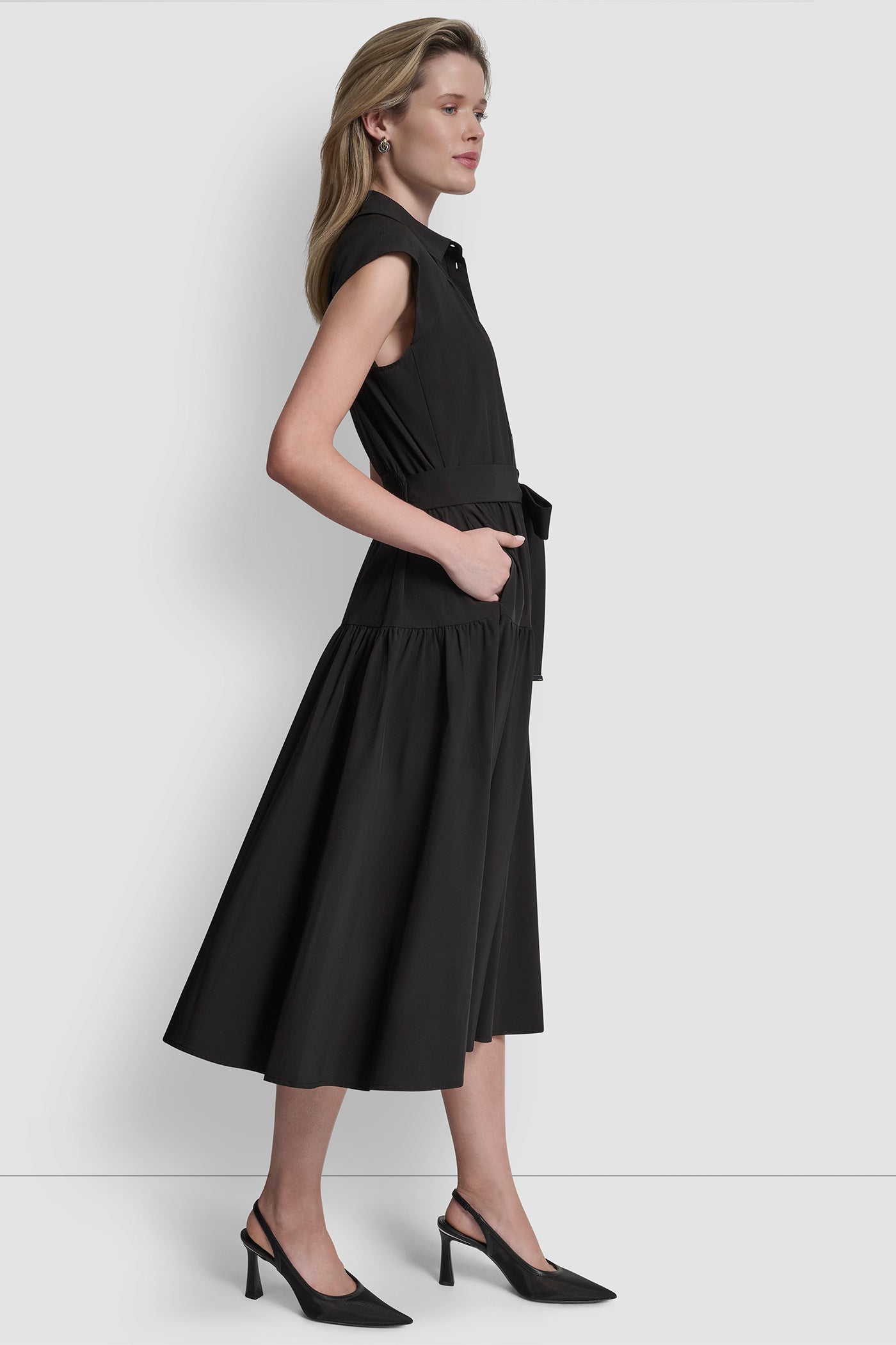 Dkny Women's Cap-Sleeve Drop Waist Shirt Dress - Black - Size 6 Dkny Women's Cap-Sleeve Drop Waist Shirt Dress - Black - Size 6
