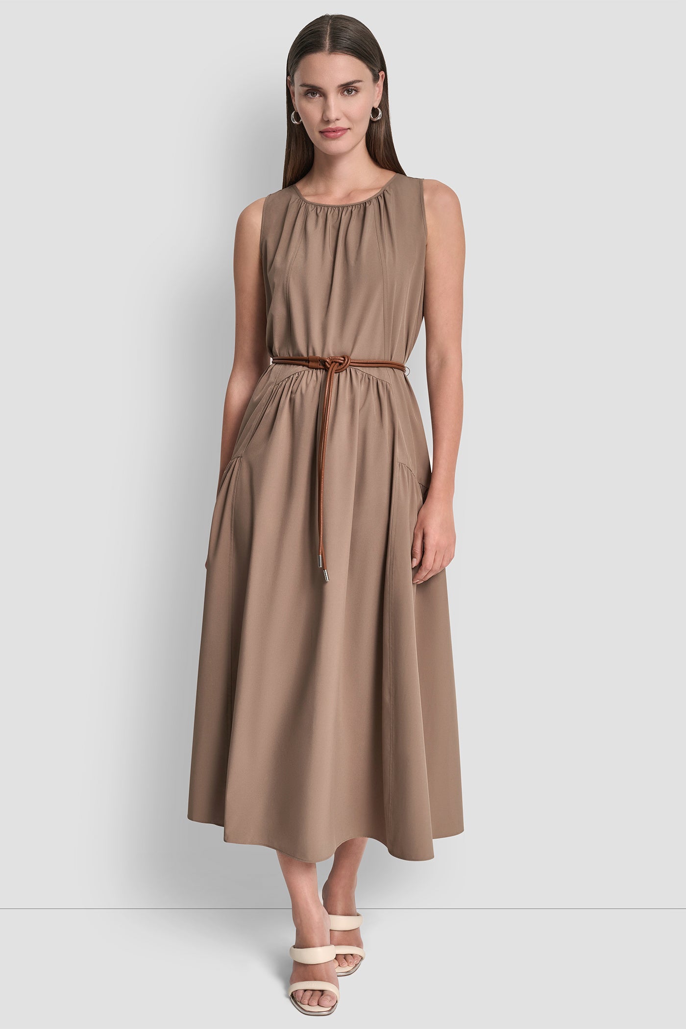 SLEEVELESS DROP-WAIST MIDI DRESS VIEW 6 | NEW NEUTRALS