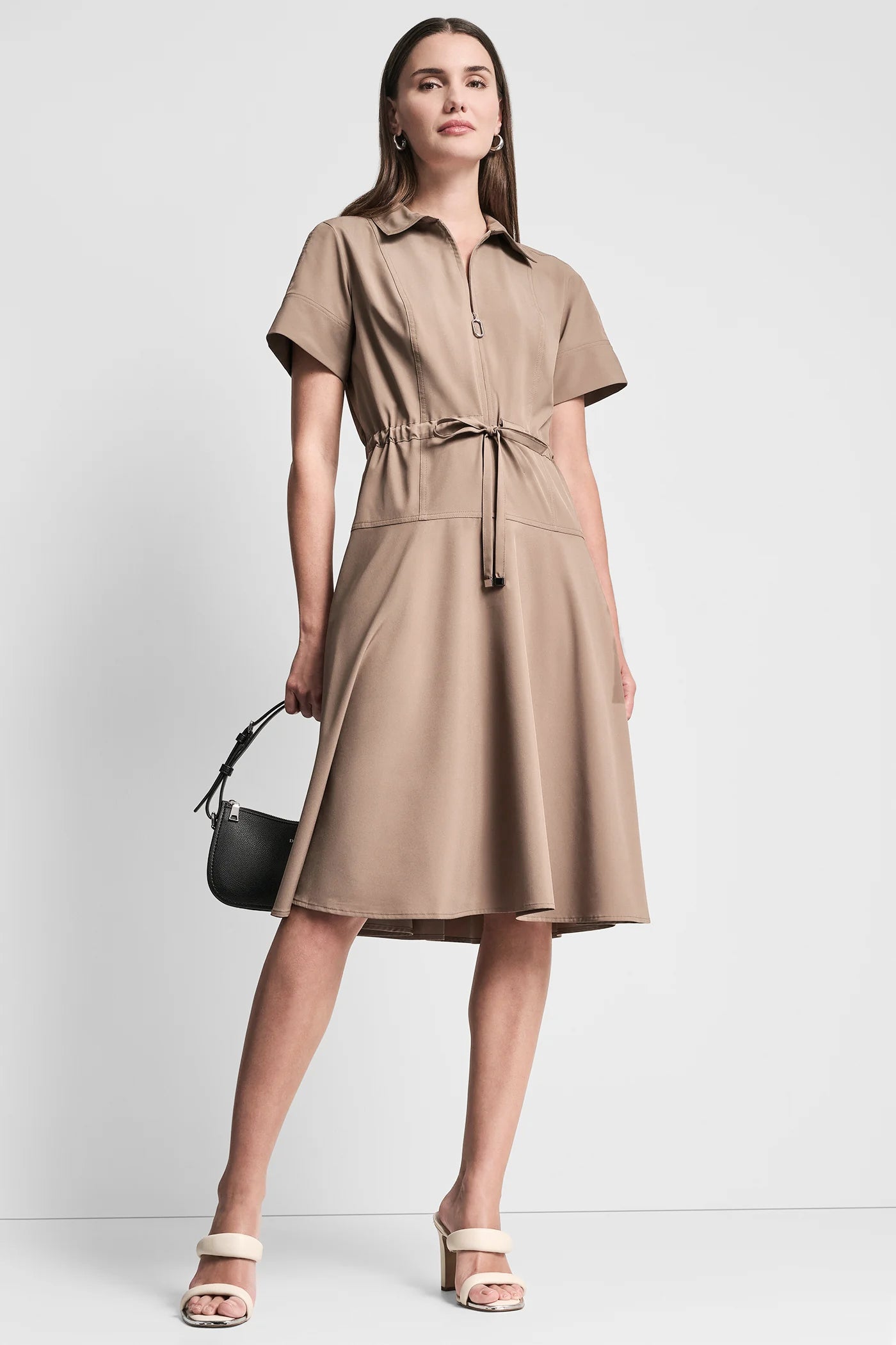 Cappuccino FIT & FLARE MIDI SHIRT DRESS, FRONT VIEW | Dresses & Jumpsuits
