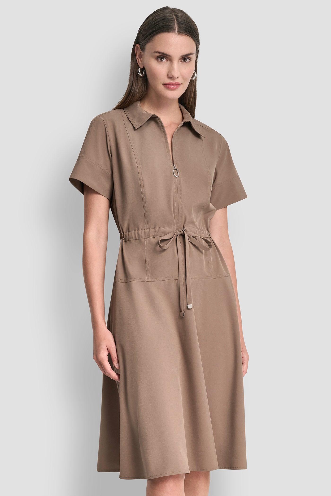 Dkny Women's Fit & Flare Midi Shirt Dress in Cappuccino Dkny Women's Fit & Flare Midi Shirt Dress in Cappuccino