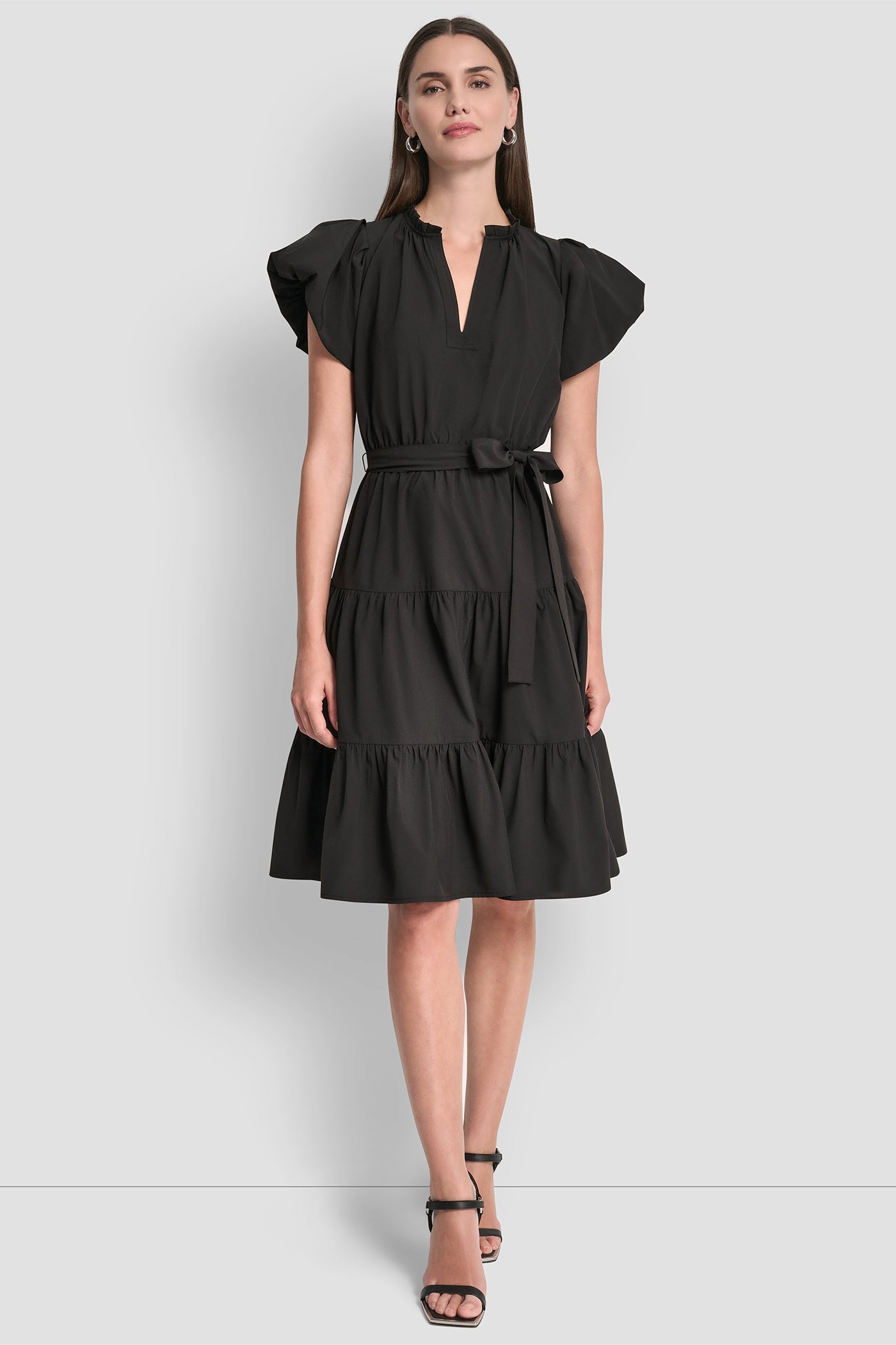 PUFF SLEEVE V-NECK FIT & FLARE DRESS VIEW 4 | Dresses & Jumpsuits