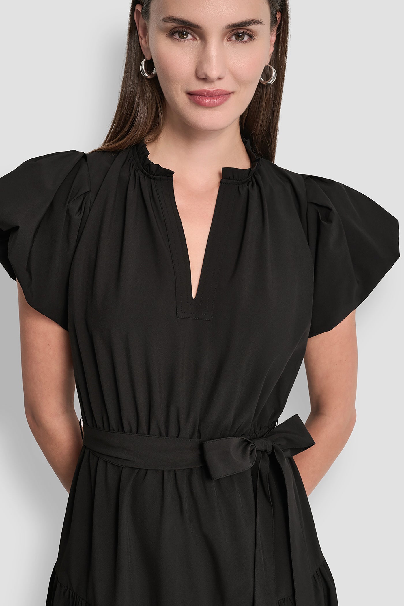 dkny fit and flare dresses DKNY by Donna Karan Petite Size Chiffon Floral Print Short Sleeve Belted Fit and Flare Midi Dress, Womens, 8P, Chocolate Plum