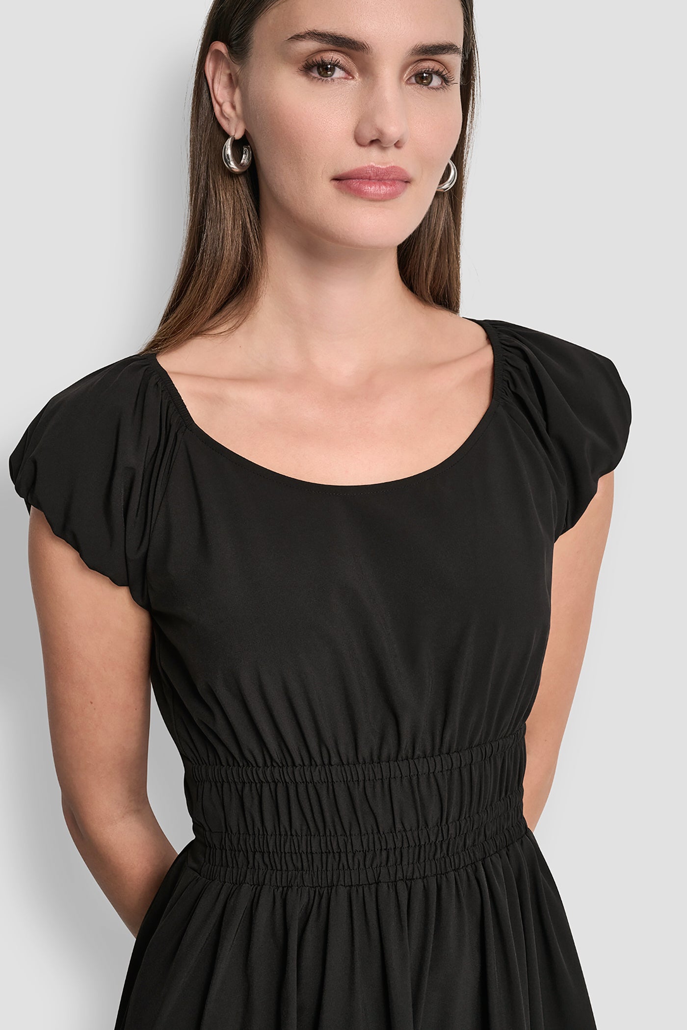 PUFF SLEEVE FIT & FLARE MIDI DRESS VIEW 5 | Clothing