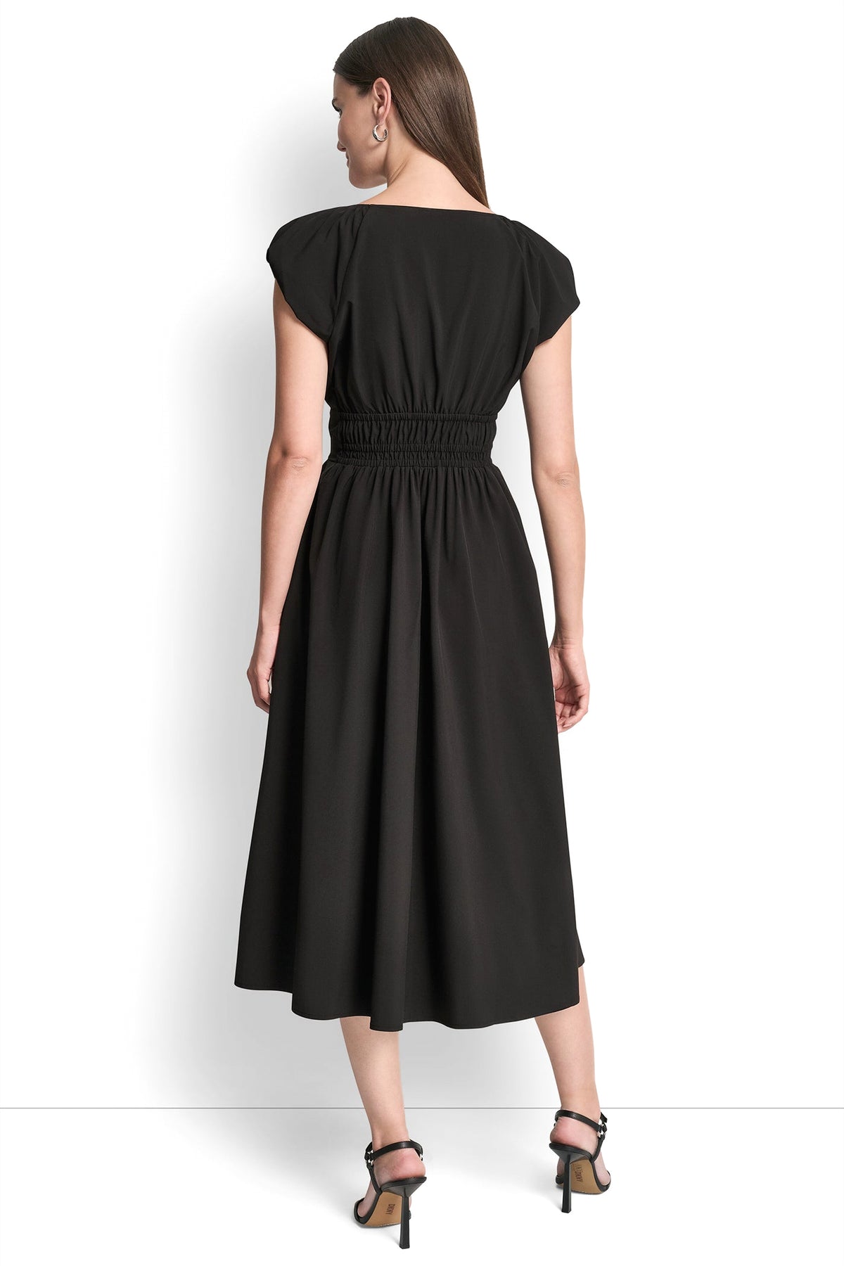 PUFF SLEEVE FIT & FLARE MIDI DRESS VIEW 2