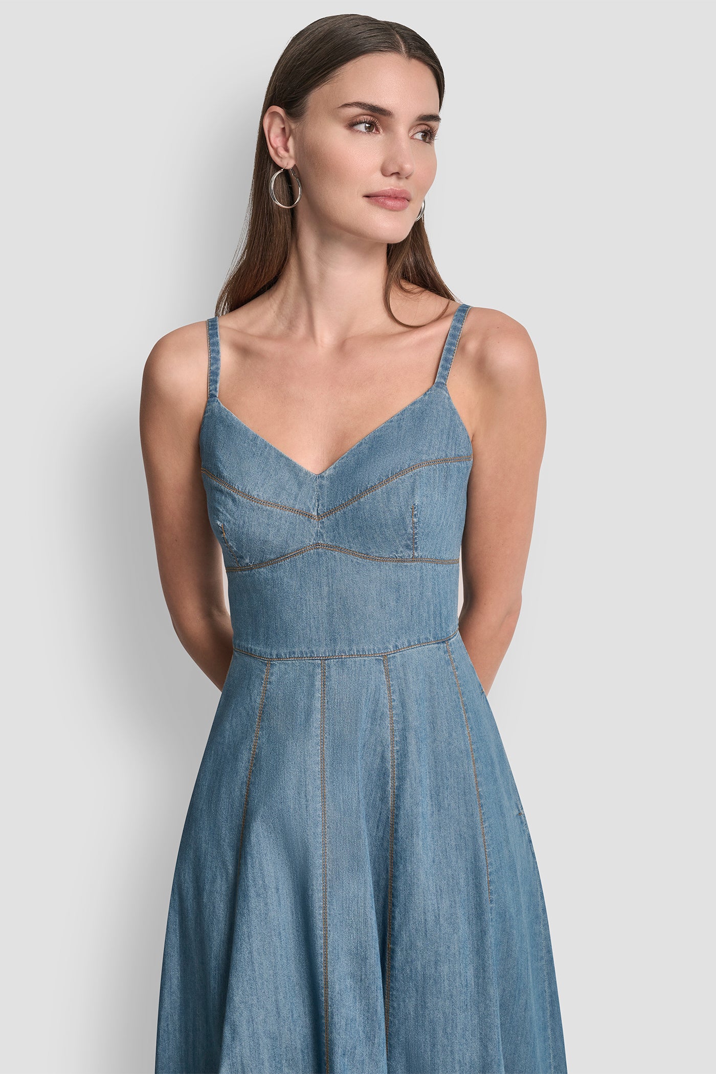 DENIM MIDI FIT & FLARE DRESS VIEW 5 | Denim Destination