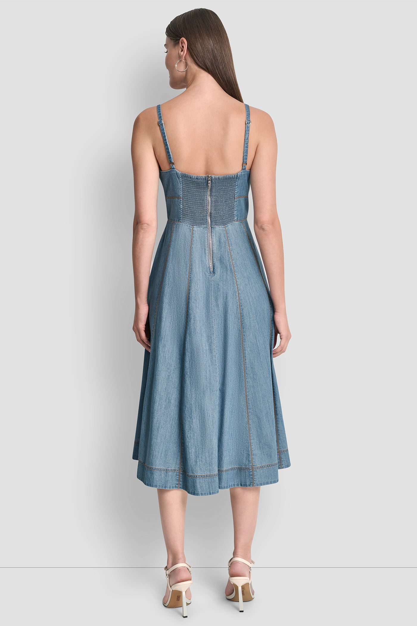 DENIM MIDI FIT & FLARE DRESS VIEW 3 | Denim Destination
