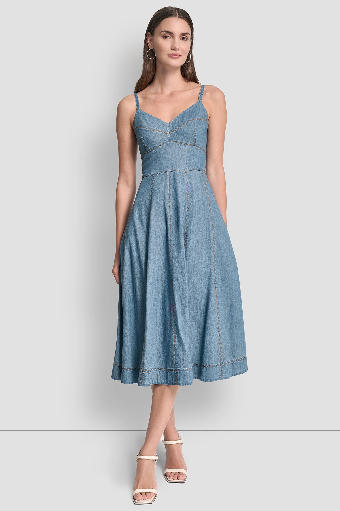 DENIM MIDI FIT & FLARE DRESS VIEW 6 | Denim Destination