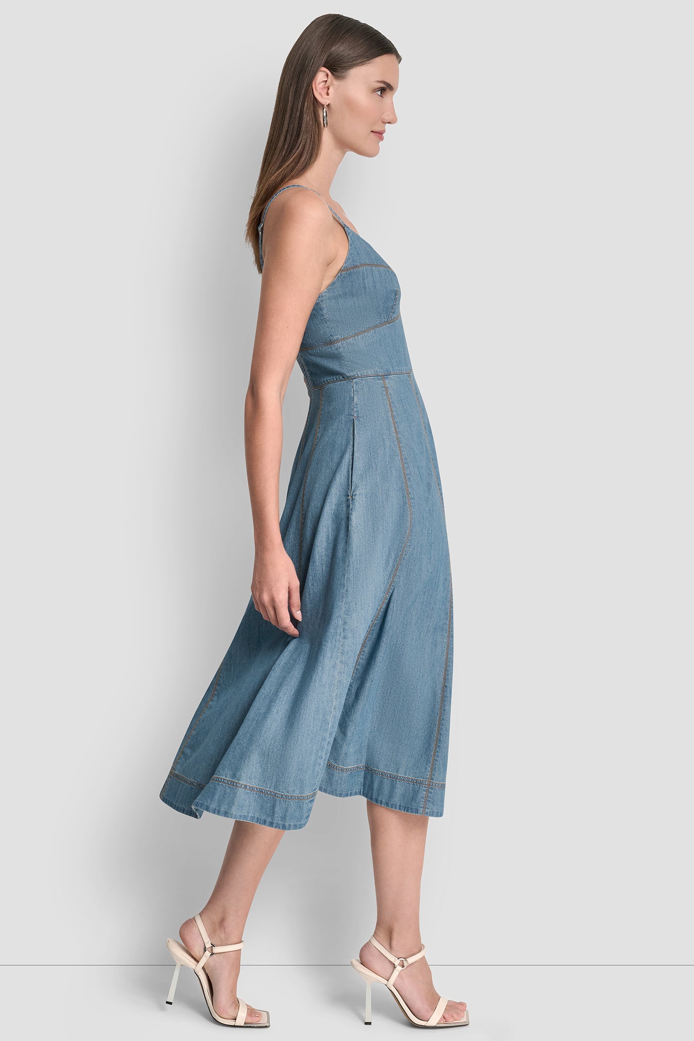 DENIM MIDI FIT & FLARE DRESS VIEW 4 | Denim Destination