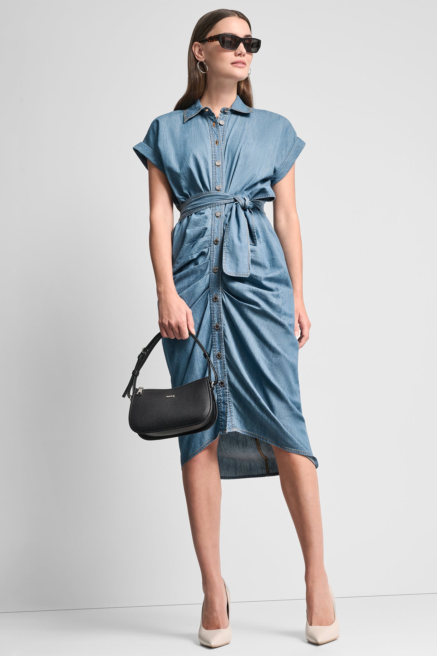 SHORT SLEEVE MIDI SHIRT DRESS VIEW 6 | Denim Destination