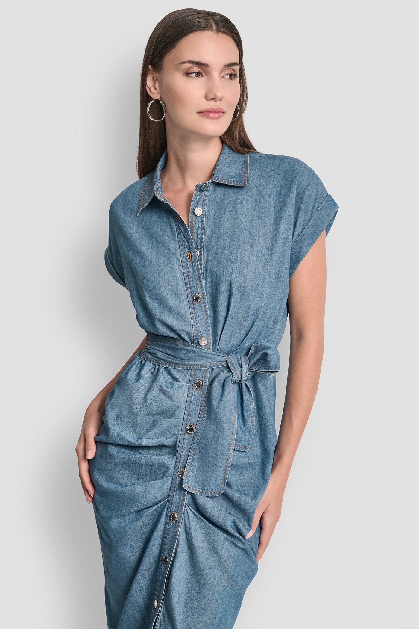 SHORT SLEEVE MIDI SHIRT DRESS VIEW 4 | Denim Destination