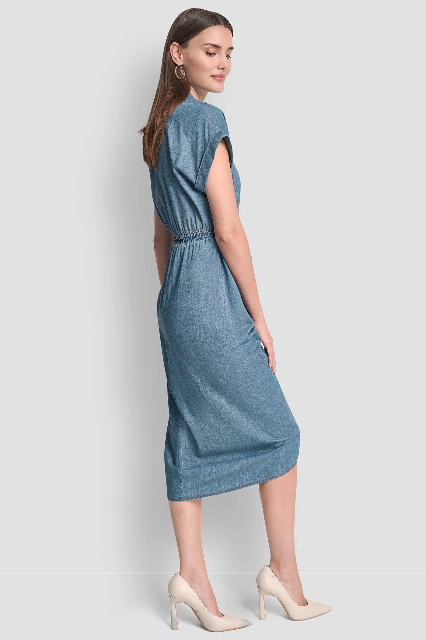 SHORT SLEEVE MIDI SHIRT DRESS VIEW 3 | Denim Destination