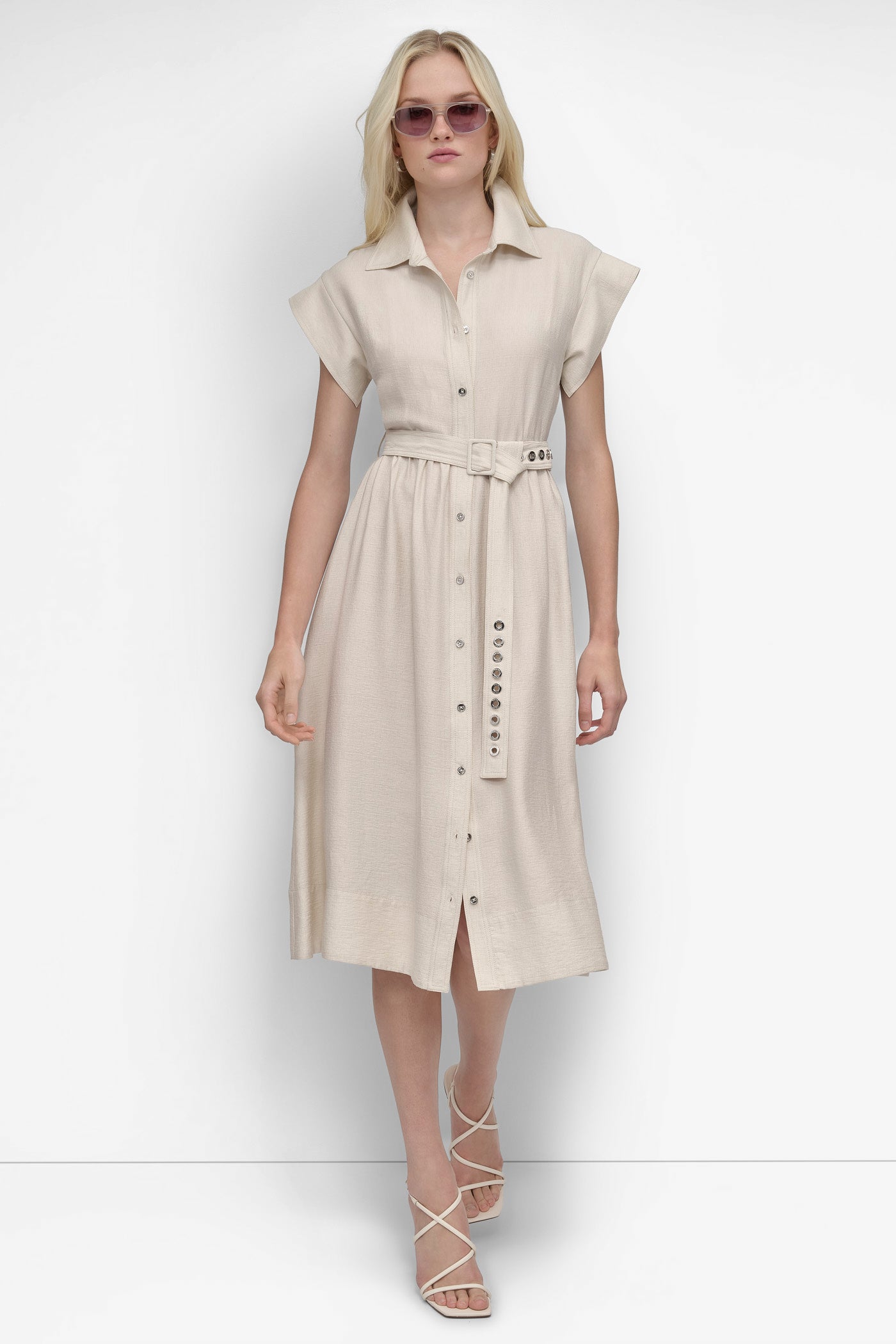 SHIRT DRESS WITH GROMET BELT VIEW 8 | SALE DRESSES