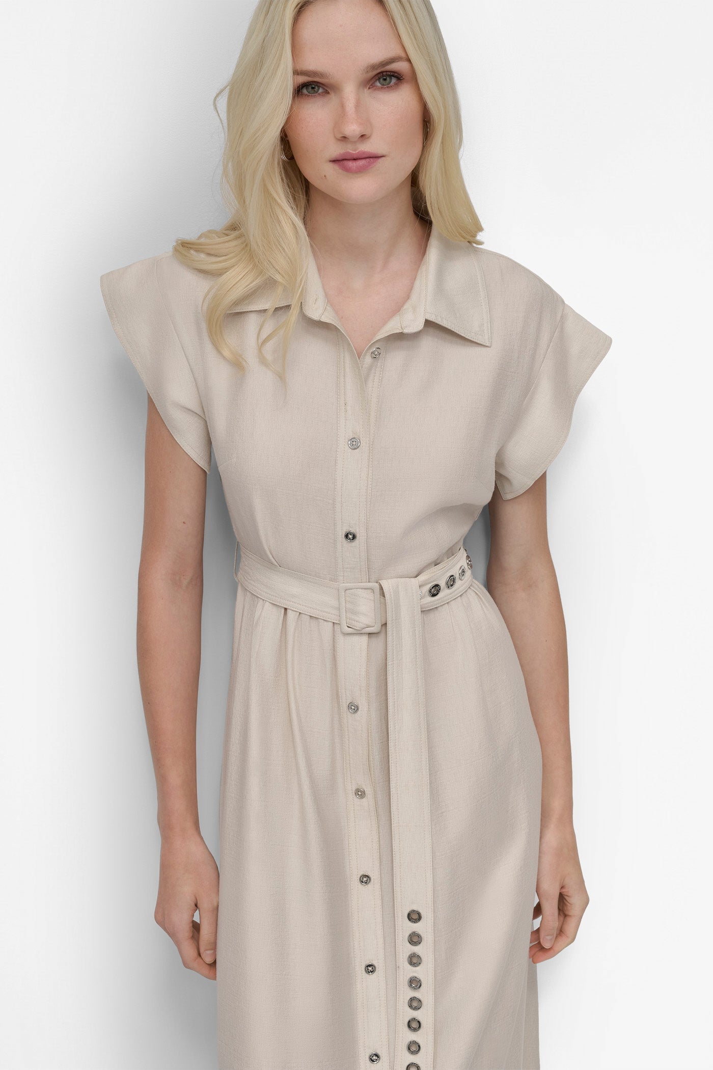 SHIRT DRESS WITH GROMET BELT VIEW 4 | SALE DRESSES