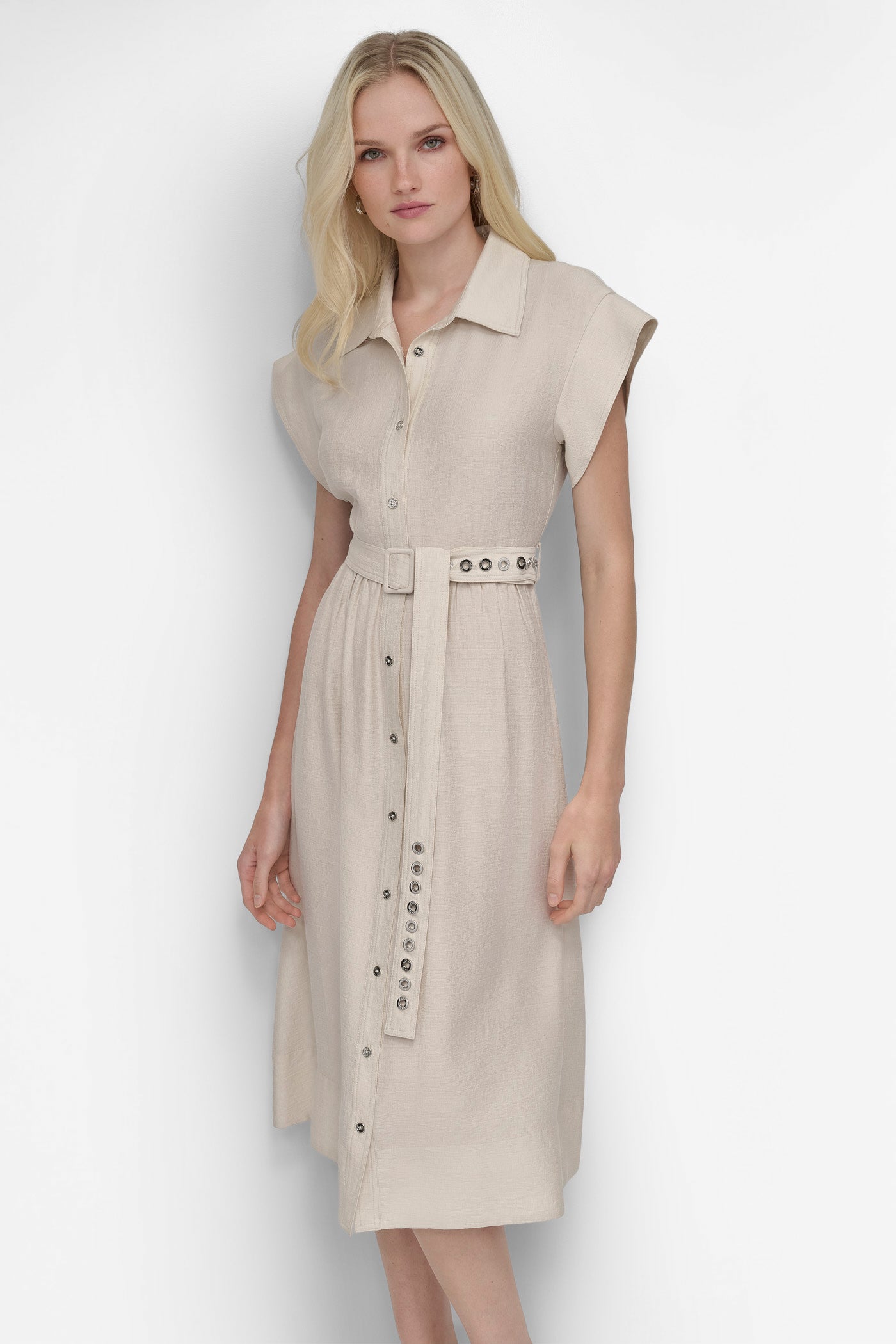 SHIRT DRESS WITH GROMET BELT VIEW 6 | SALE DRESSES