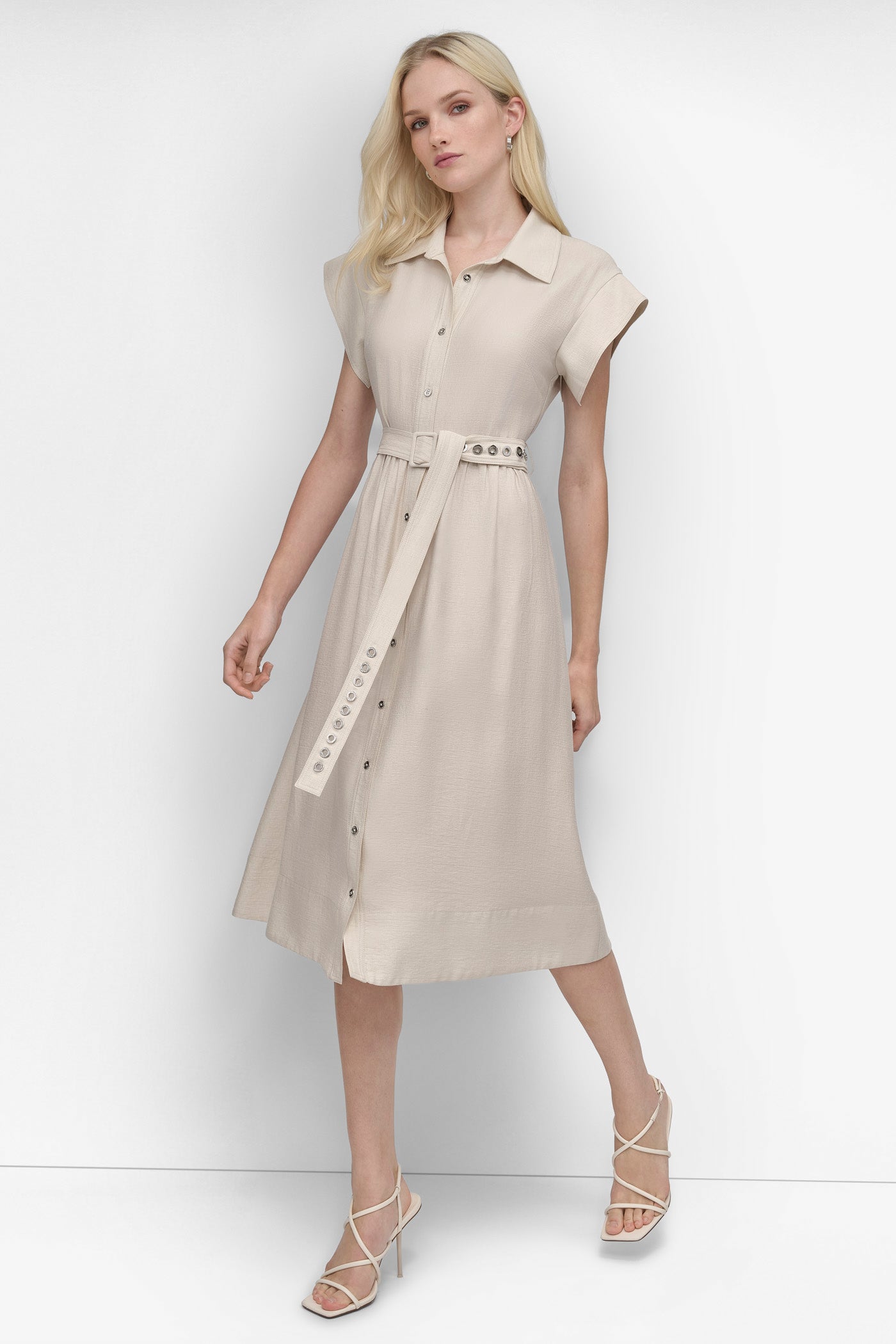 SHIRT DRESS WITH GROMET BELT VIEW 9 | SALE DRESSES