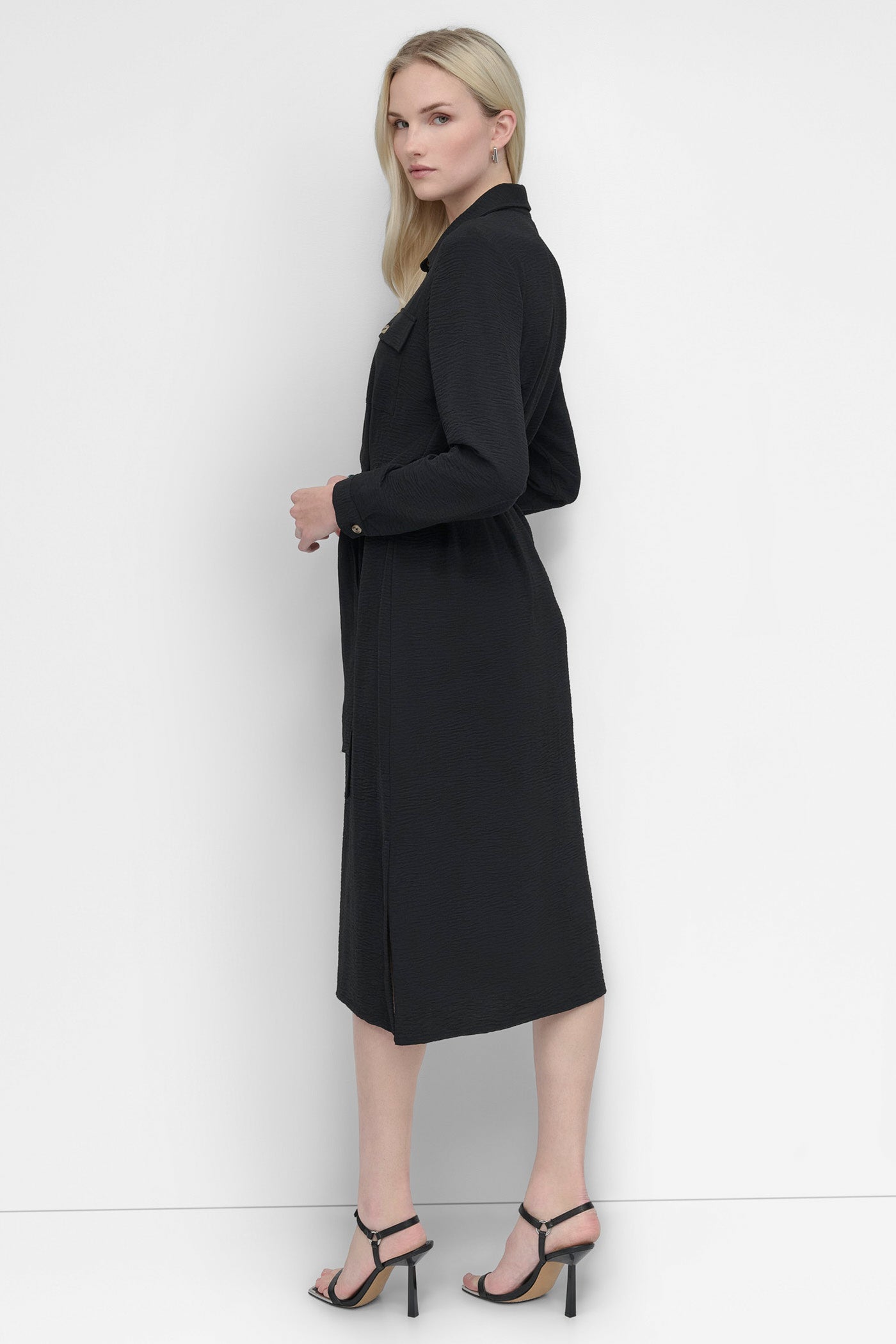 Black COLLARED BUTTON DRESS, BACK VIEW | SALE DRESSES