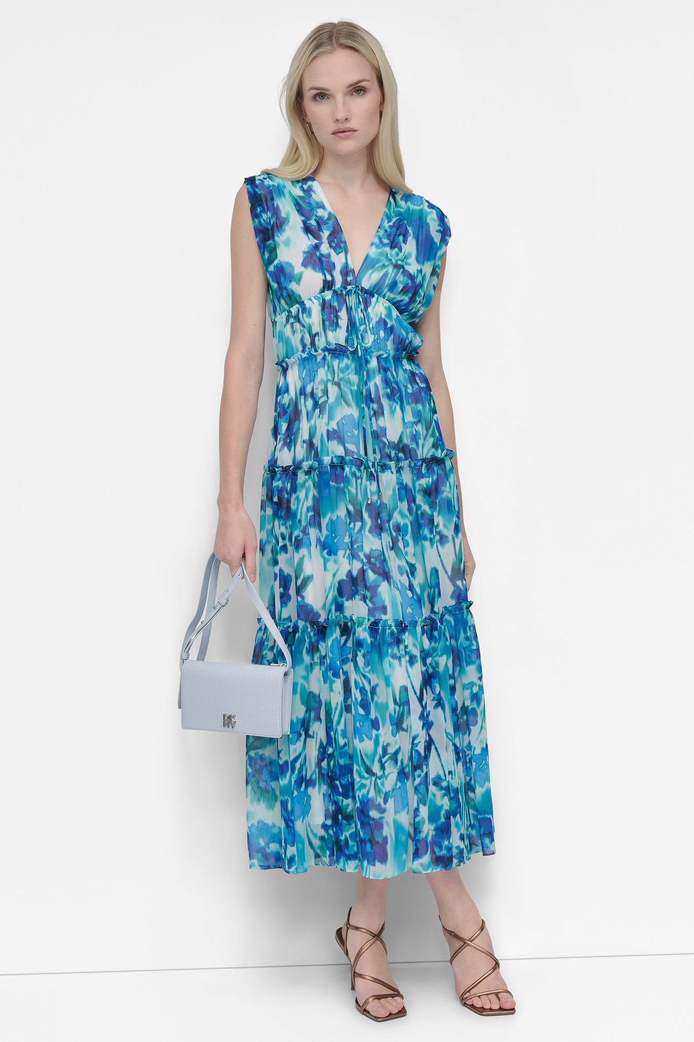 INDIGO BLUE MULTI SLEEVELESS TIERED MAXI, VIEW 1 | Summer Essentials