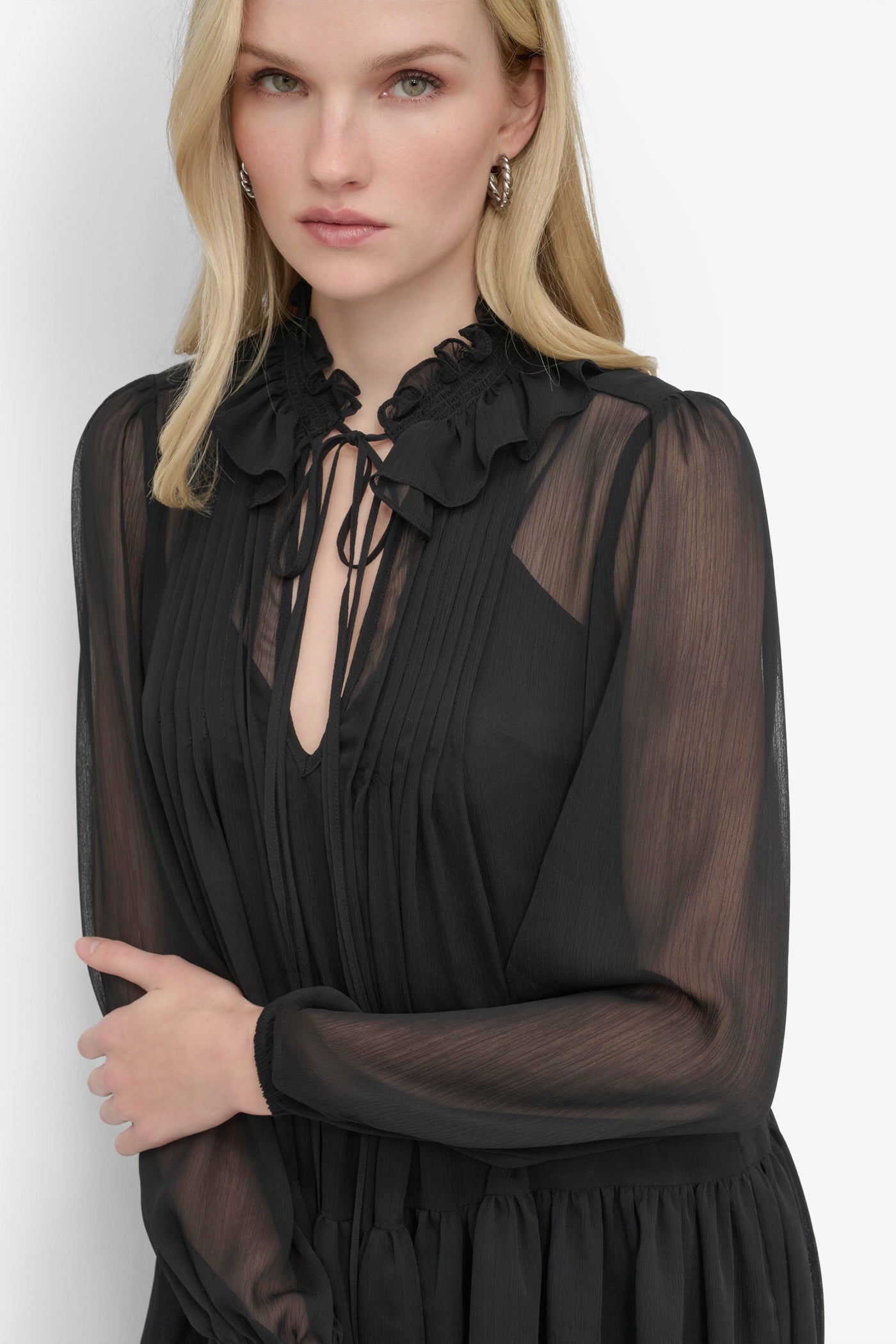 LONG SLEEVE CHIFFON MINI DRESS VIEW 4 | SALE DRESSES