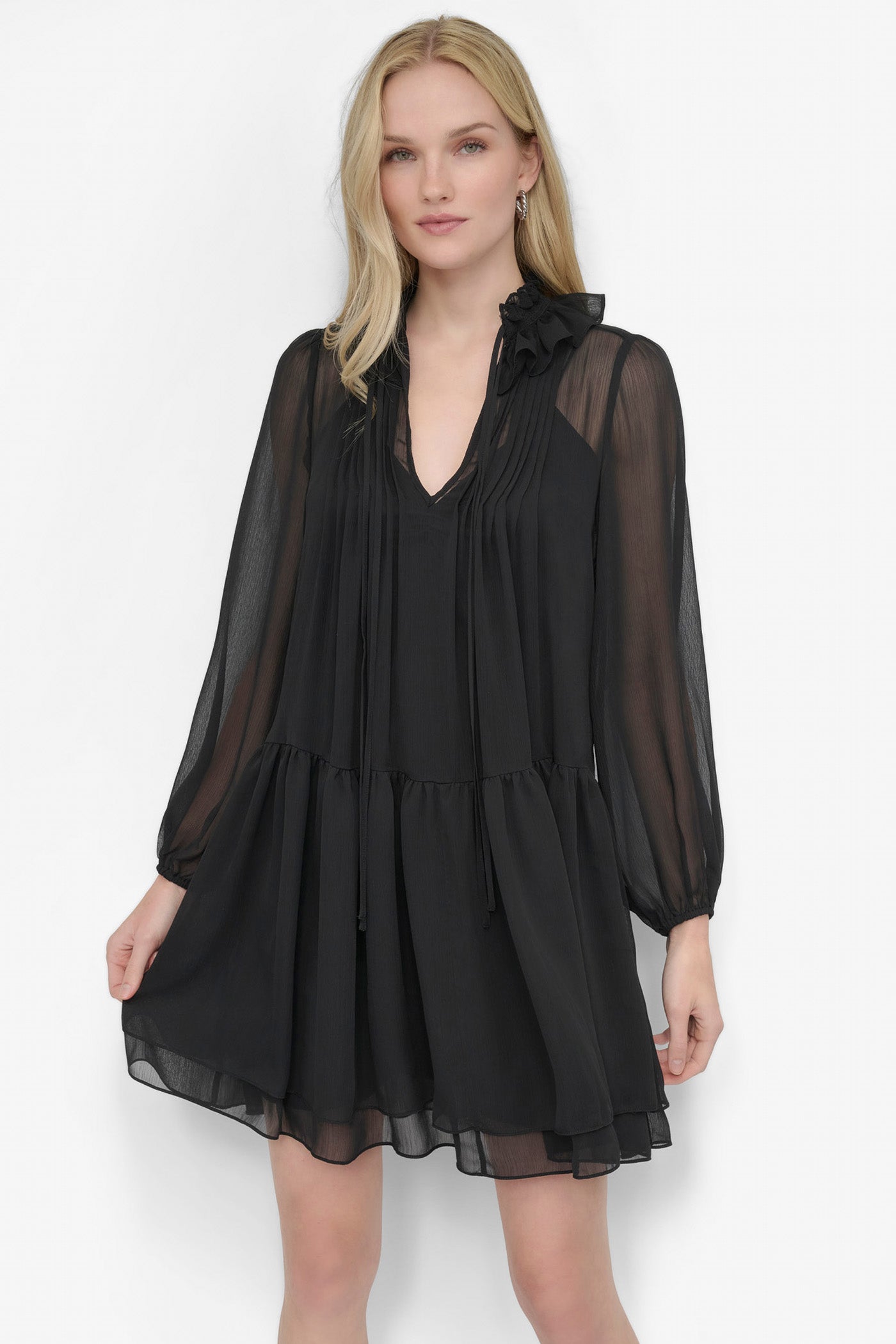 LONG SLEEVE CHIFFON MINI DRESS VIEW 7 | SALE DRESSES