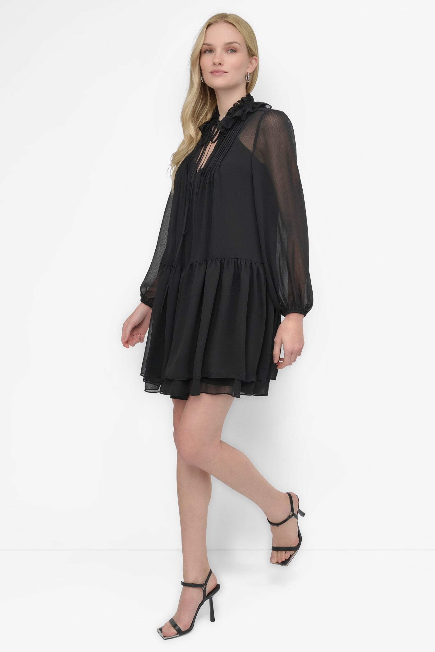 LONG SLEEVE CHIFFON MINI DRESS VIEW 3 | SALE DRESSES
