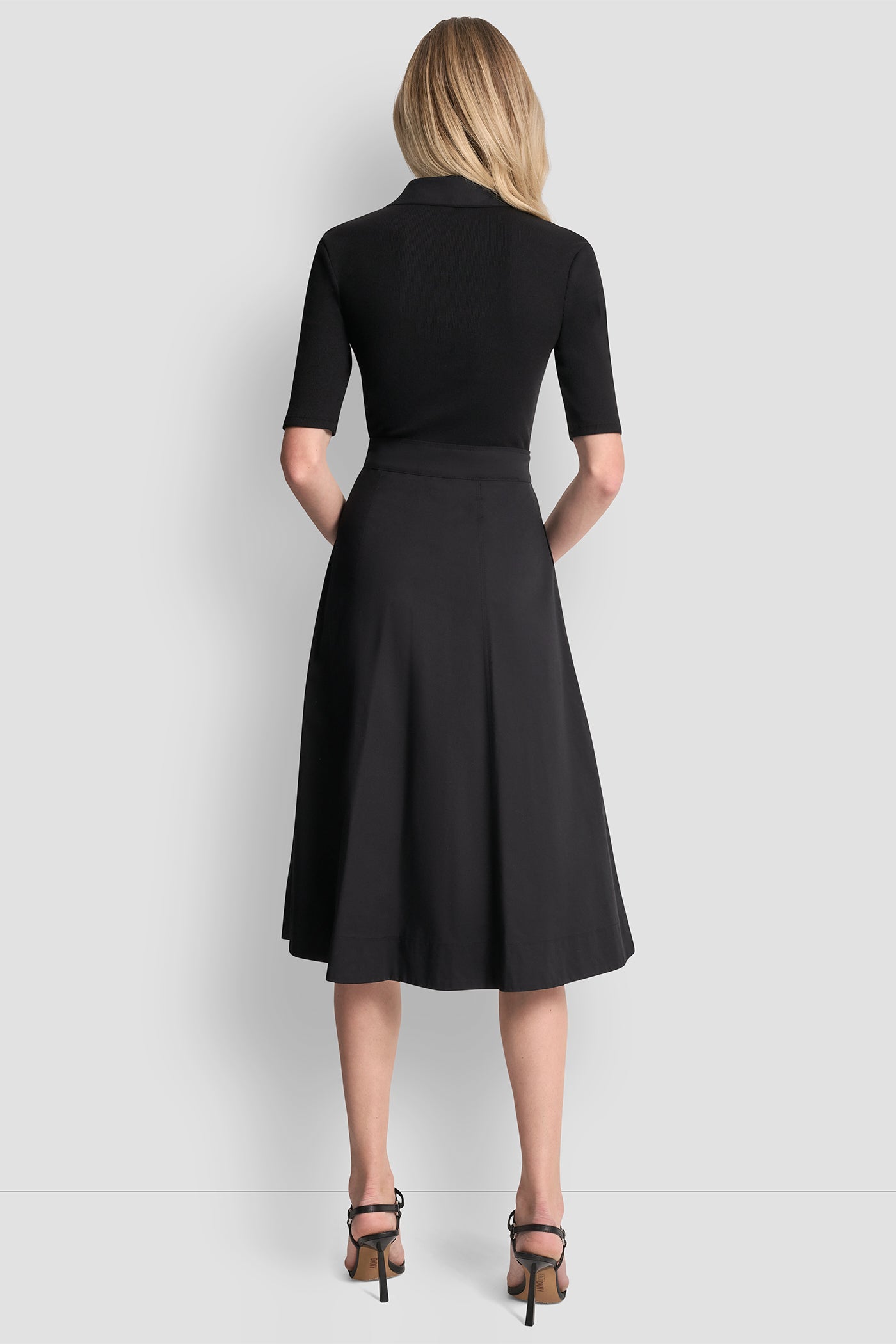 Black FIT & FLARE MIDI POLO DRESS, BACK VIEW | Products