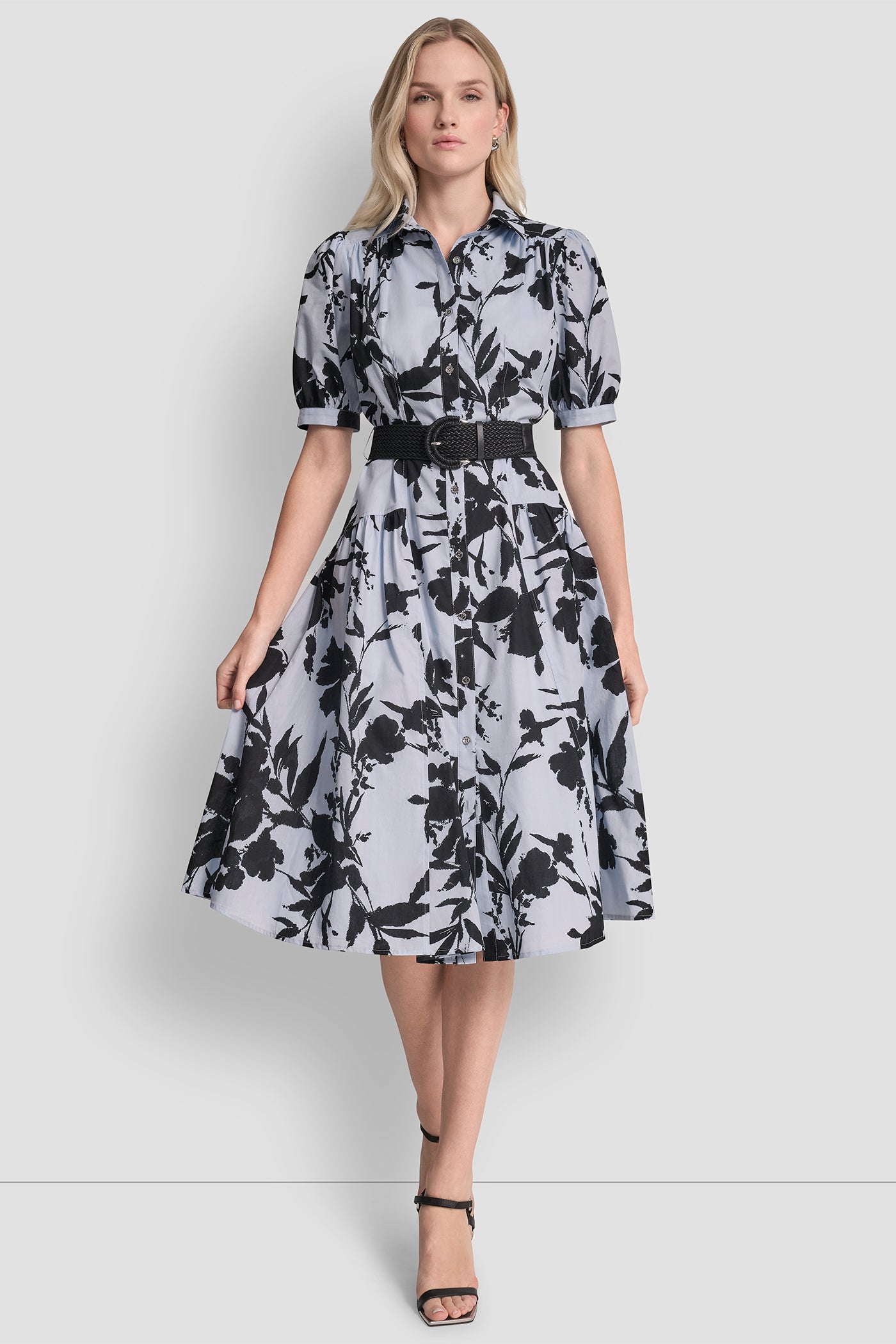 Skyway Blue/Black FLORAL PRINT MIDI SHIRT DRESS, VIEW 2 | Dresses & Jumpsuits