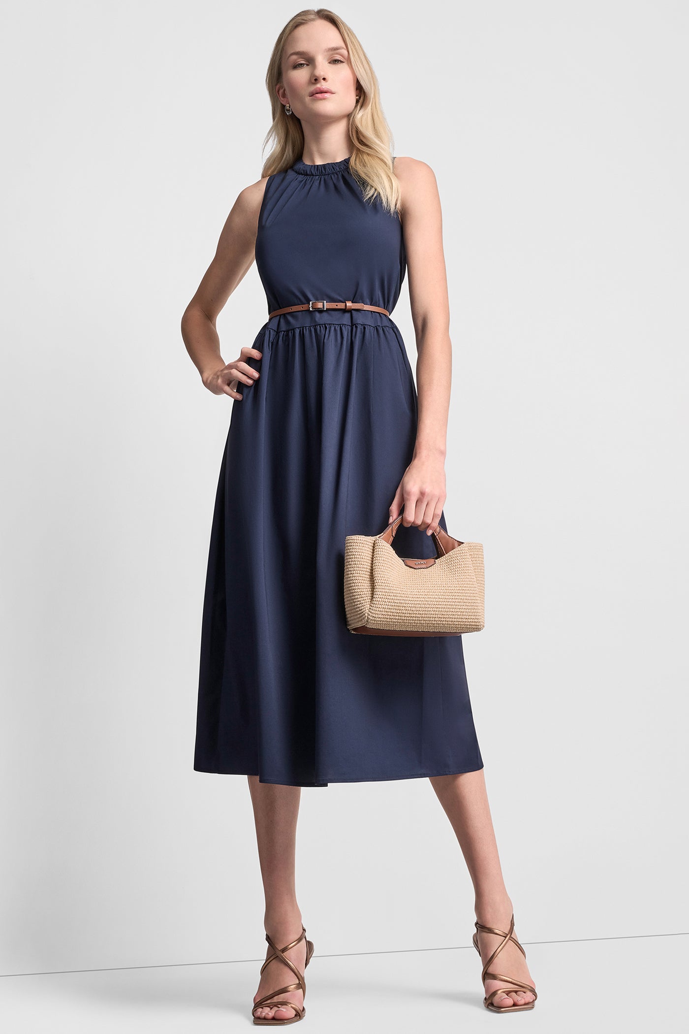 SLEEVELESS GATHERED MIDI A-LINE DRESS VIEW 5 | Dresses & Jumpsuits