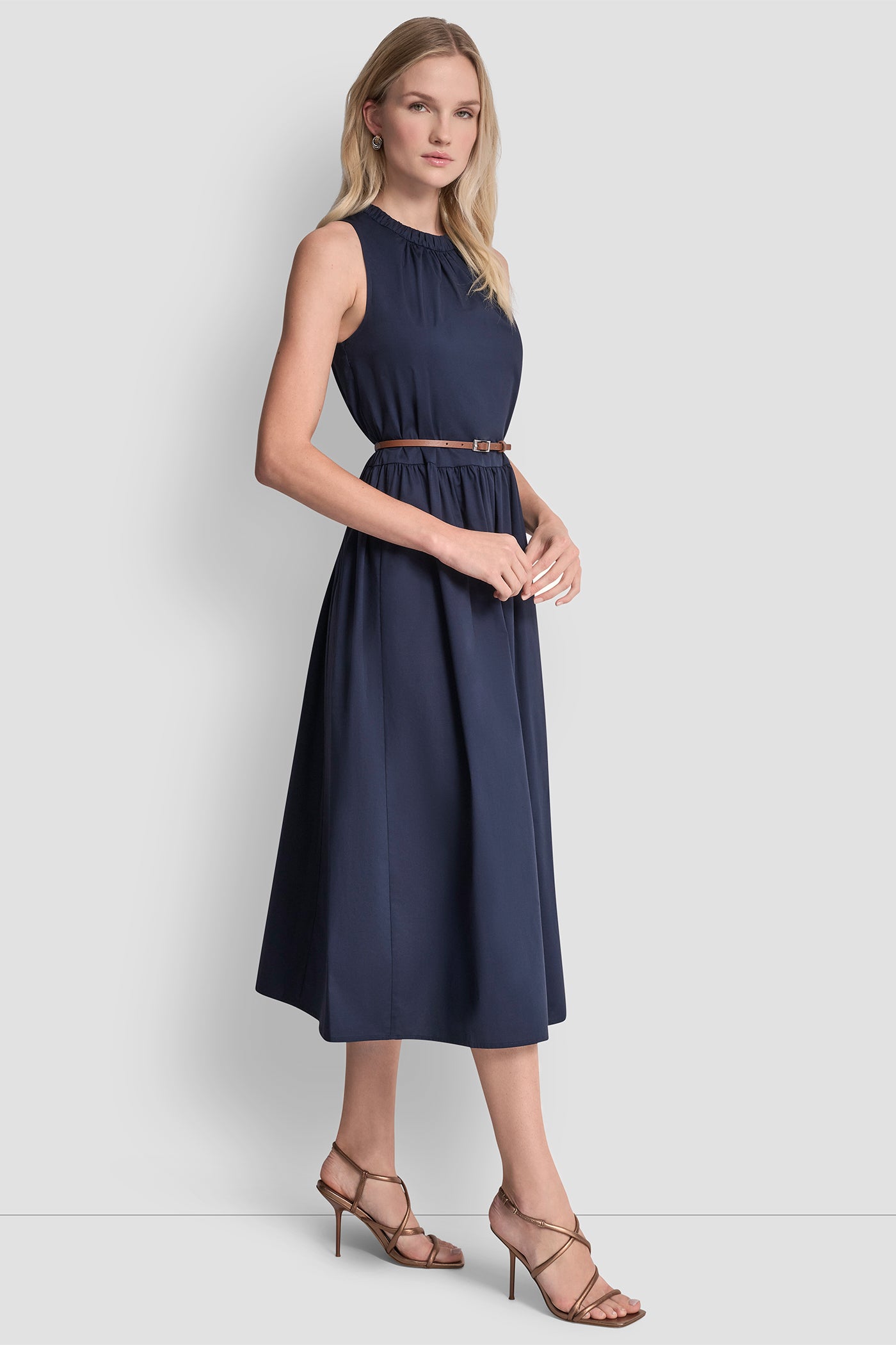 SLEEVELESS GATHERED MIDI A-LINE DRESS VIEW 6 | Dresses & Jumpsuits