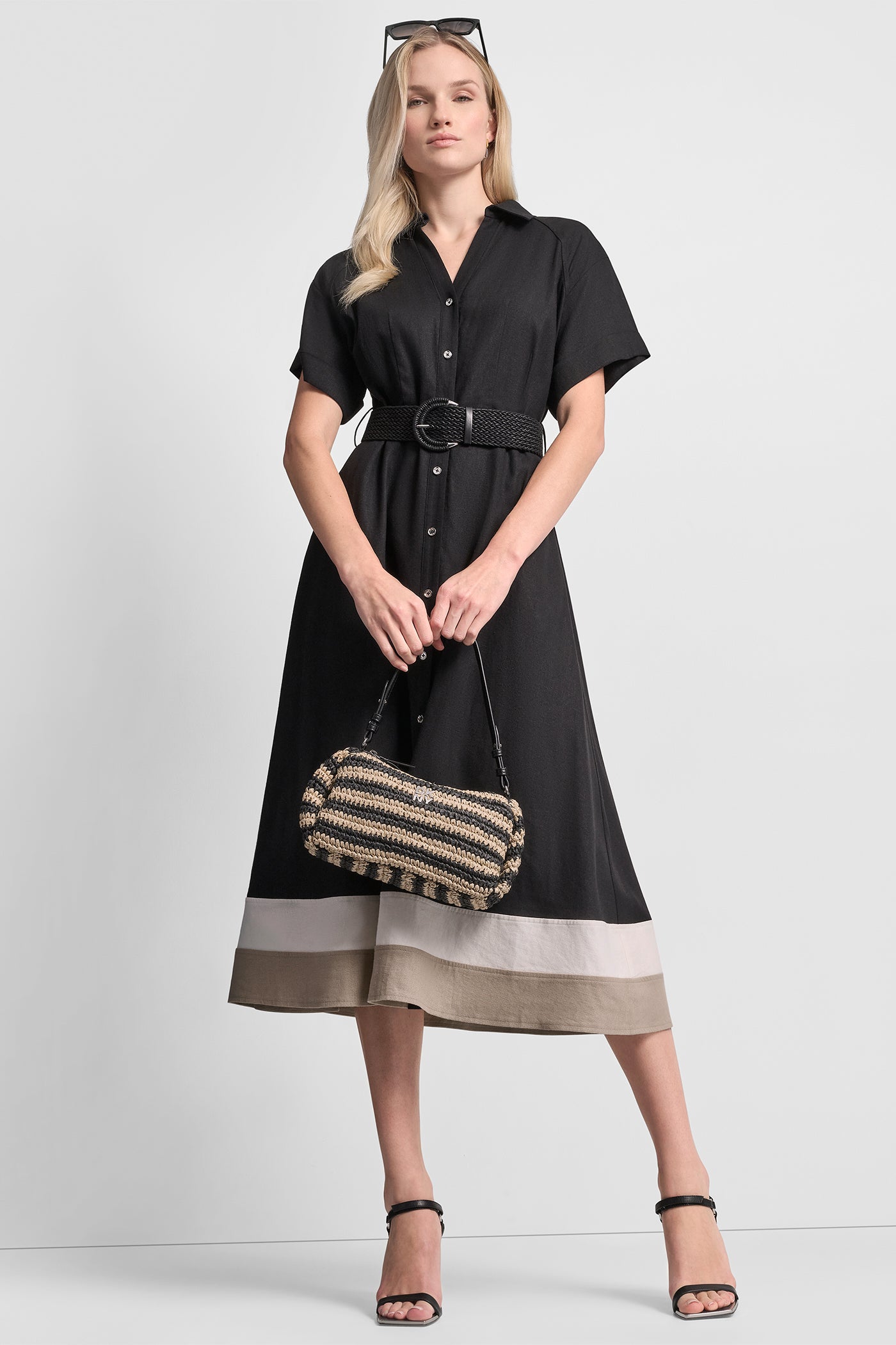 LINEN-BLEND COLOR-BLOCK SHIRT DRESS VIEW 6 | Clothing