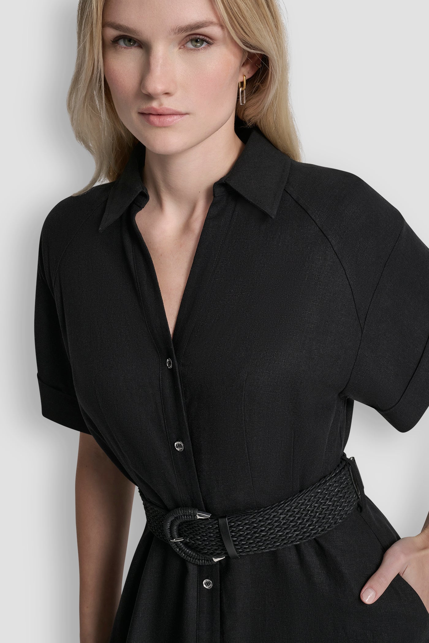 LINEN-BLEND COLOR-BLOCK SHIRT DRESS VIEW 5 | Clothing