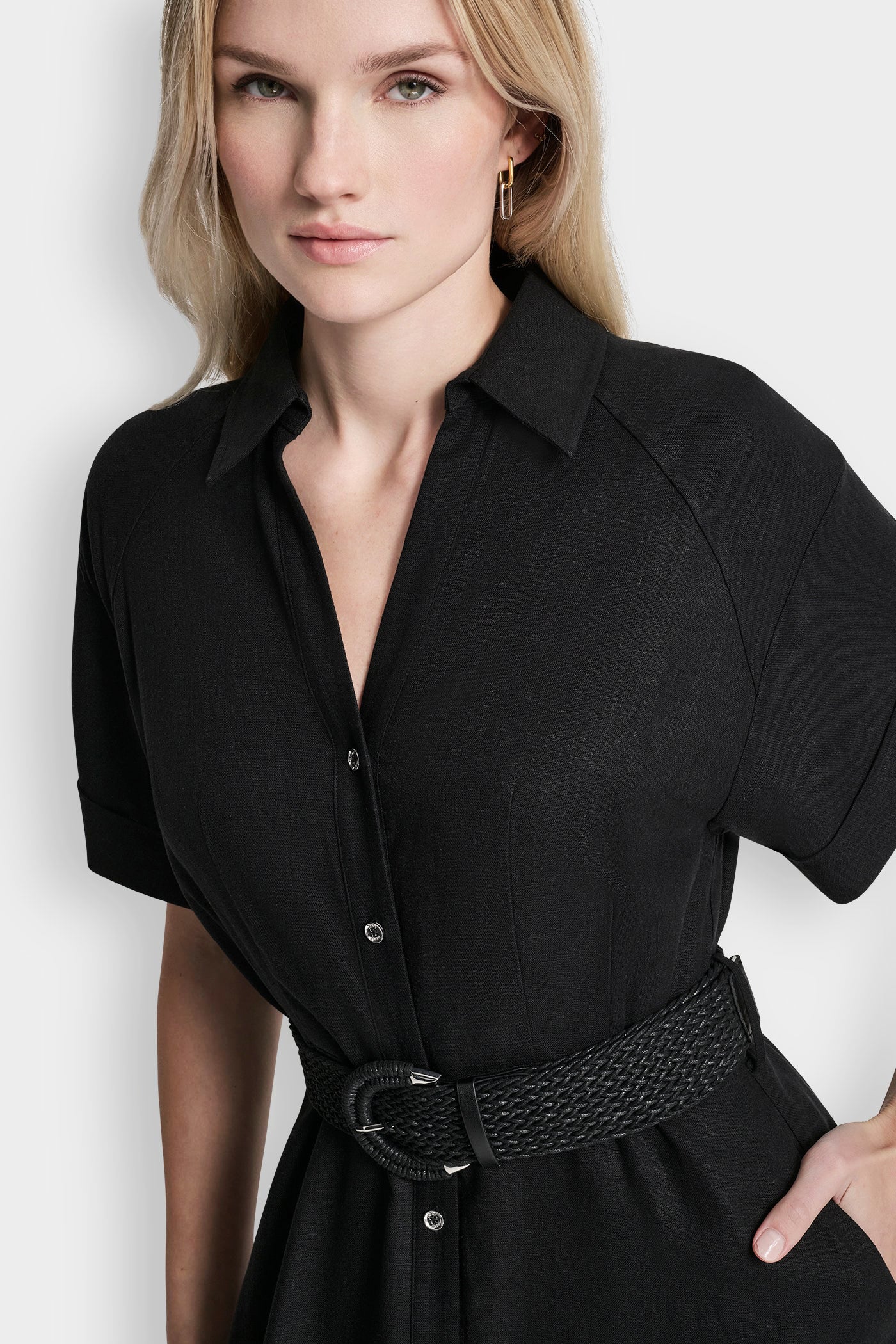 COLOR-BLOCK FIT & FLARE MIDI SHIRT DRESS VIEW 5