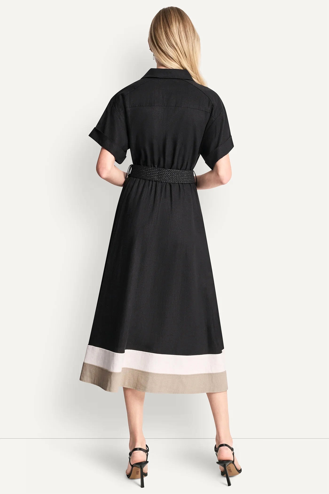 COLOR-BLOCK FIT & FLARE MIDI SHIRT DRESS VIEW 4 | 9-5 Edit