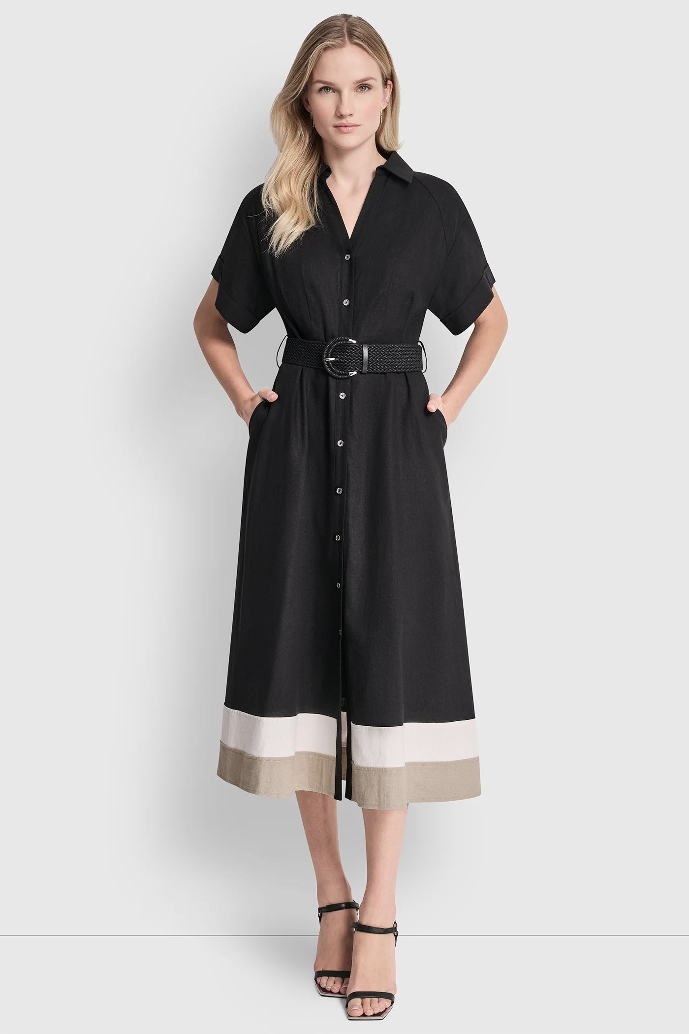 Color Block Fit & Flare Midi Shirt Dress | Fit and Flare | DKNY Color Block Fit & Flare Midi Shirt Dress | Fit and Flare | DKNY