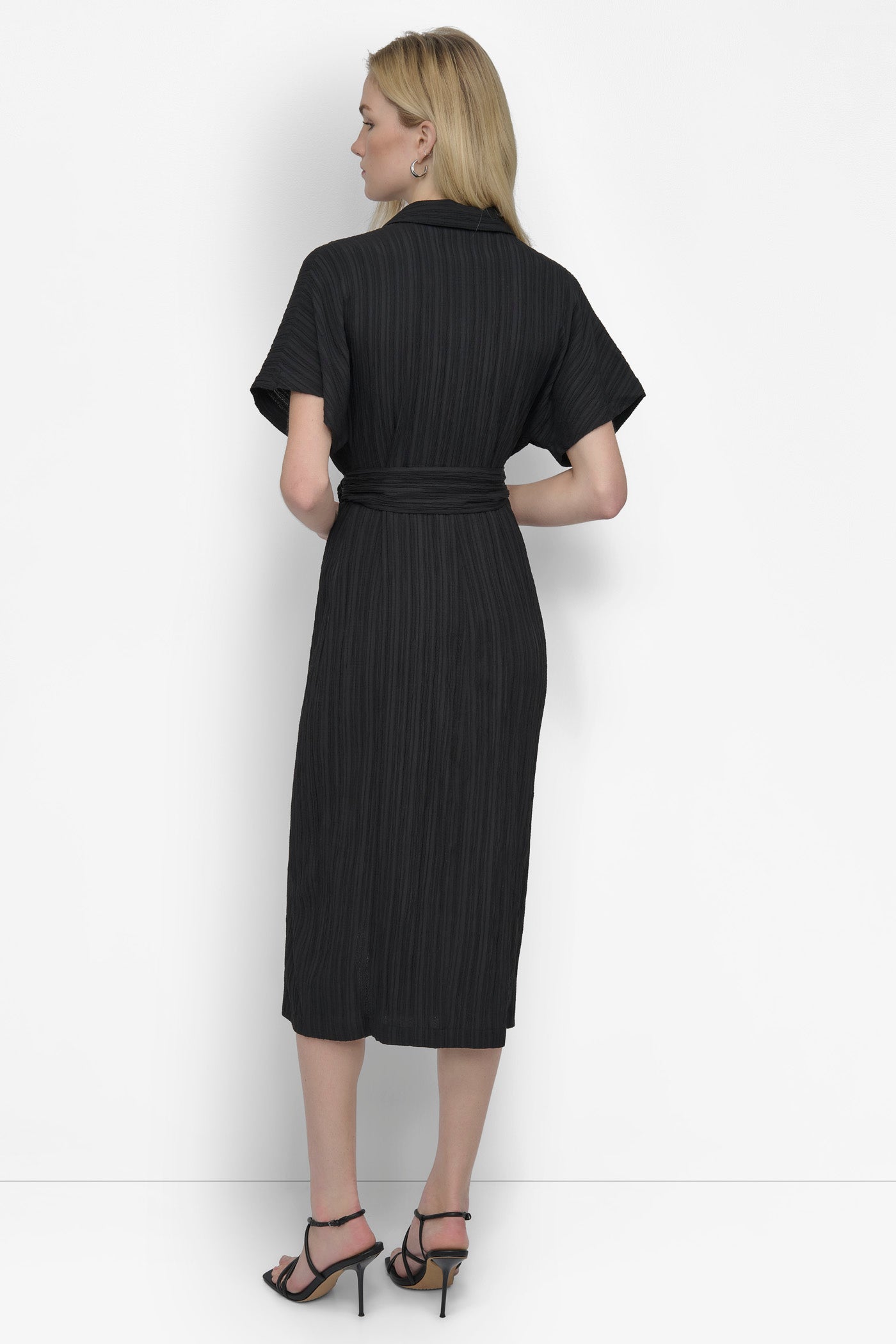 Black BELTED MIDI SHIRT DRESS, VIEW 2 | SALE DRESSES